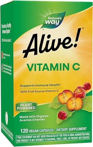 Nature's Way ¡Alive! Suplemento de vitamina C con acerola orgánica, apoyo inmunológico*, 120 cápsulas
