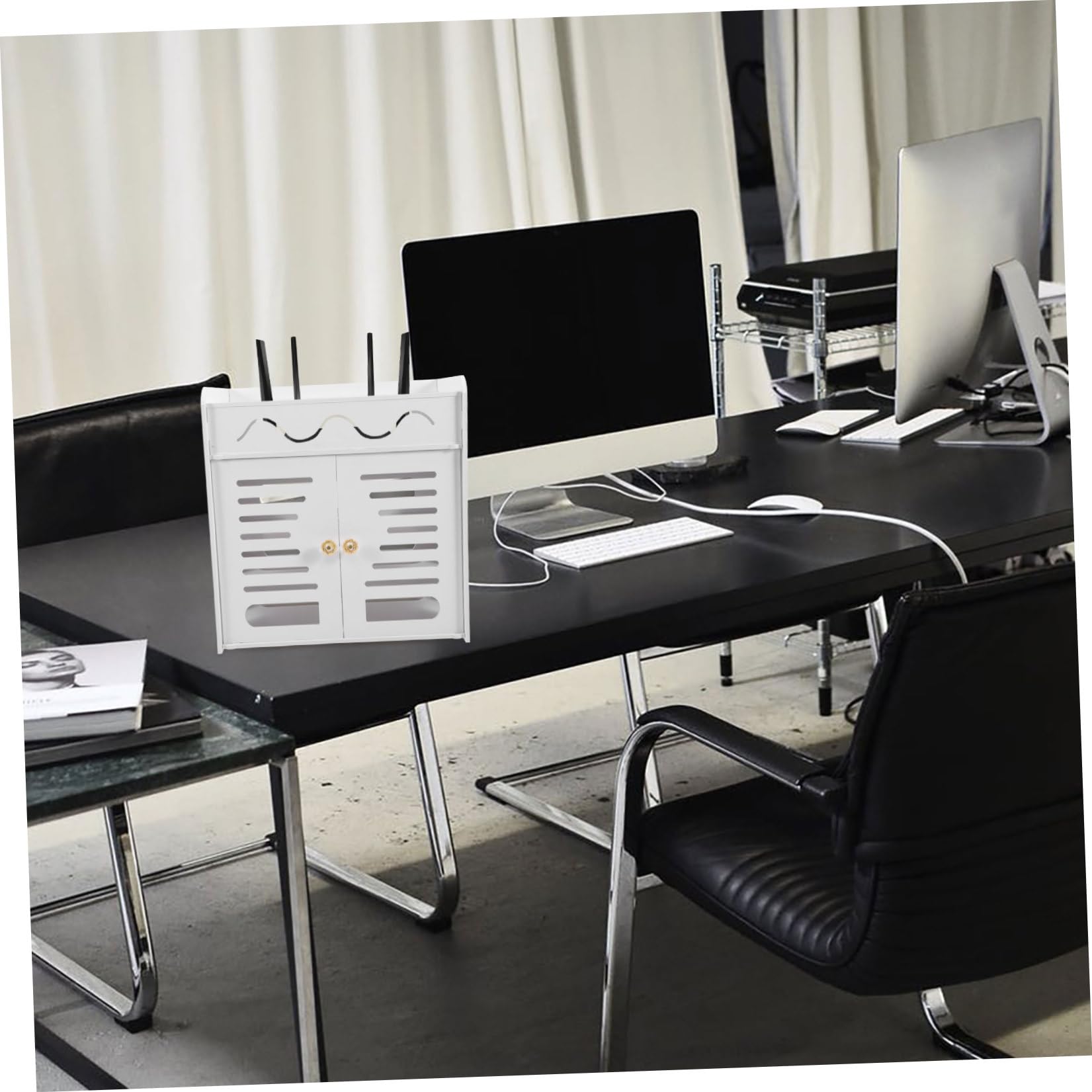 ULTECHNOVO Contenitore per Router a 4 Strati Doppia Porta in Plastica Scatola Organizer Cavi per Casa e Ufficio Supporto di Archiviazione senza Punzonatura per Gestione Cavi Elettrici