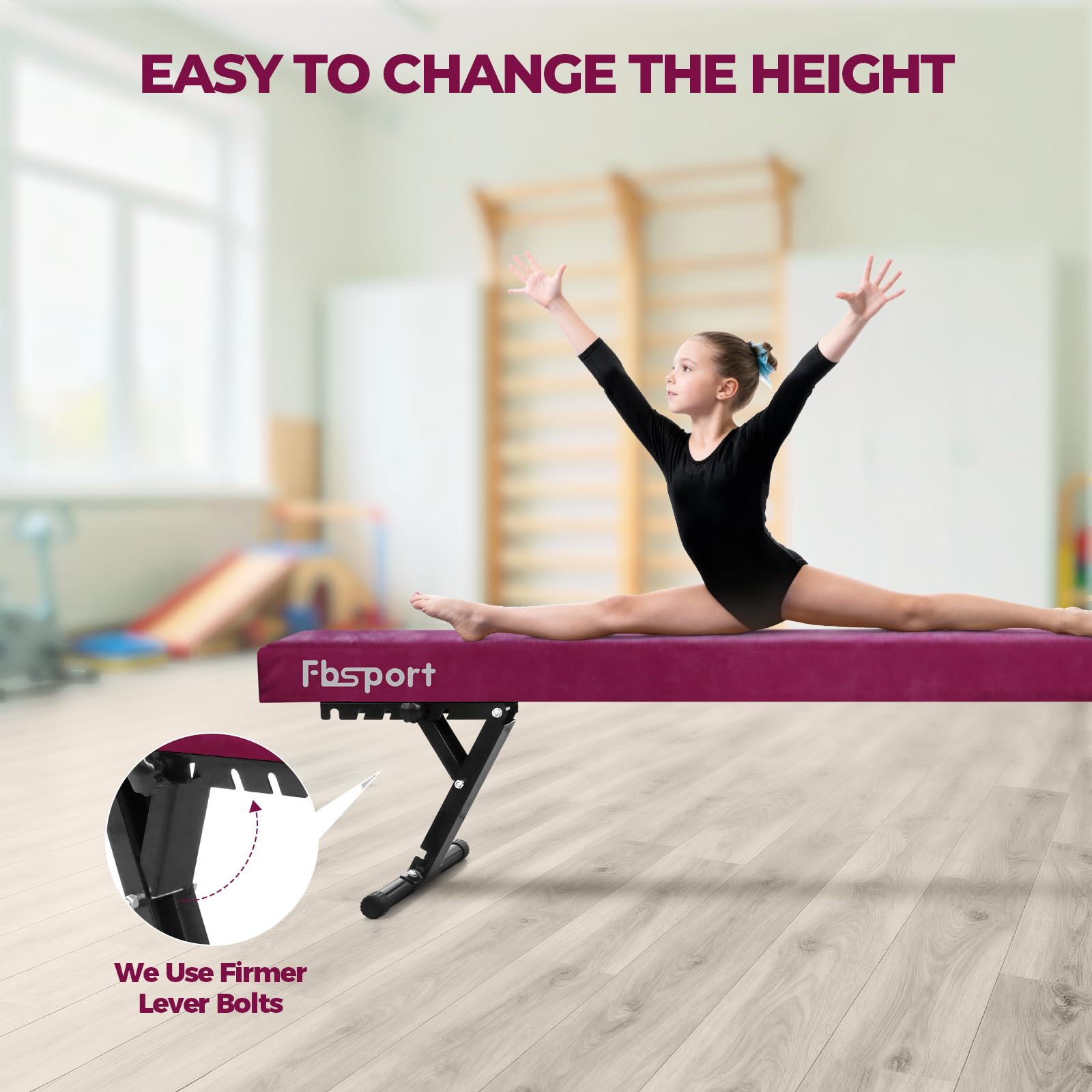 FBSPORT schwebebalken Kinder schwebebalken für zuhause schwebebalken höhenverstellbar Gymnastik Balance Beam 244CM, 5 Höhen Einstellbare High und Low Level Stabile Floor Beam Gym Trainingsgeräte