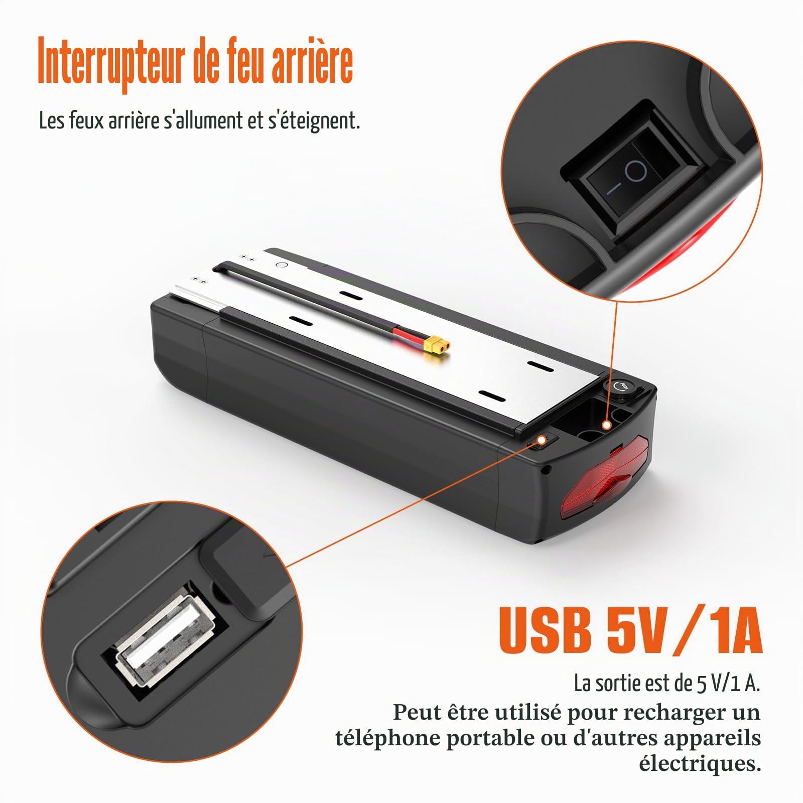 Batterie pour vélo électrique à Fixer sur Le Porte-Bagages arrière 48 V avec Chargeur, Batterie au Lithium de 30 Ah Ah pour Moteur de vélo de 250 W à 1800 W