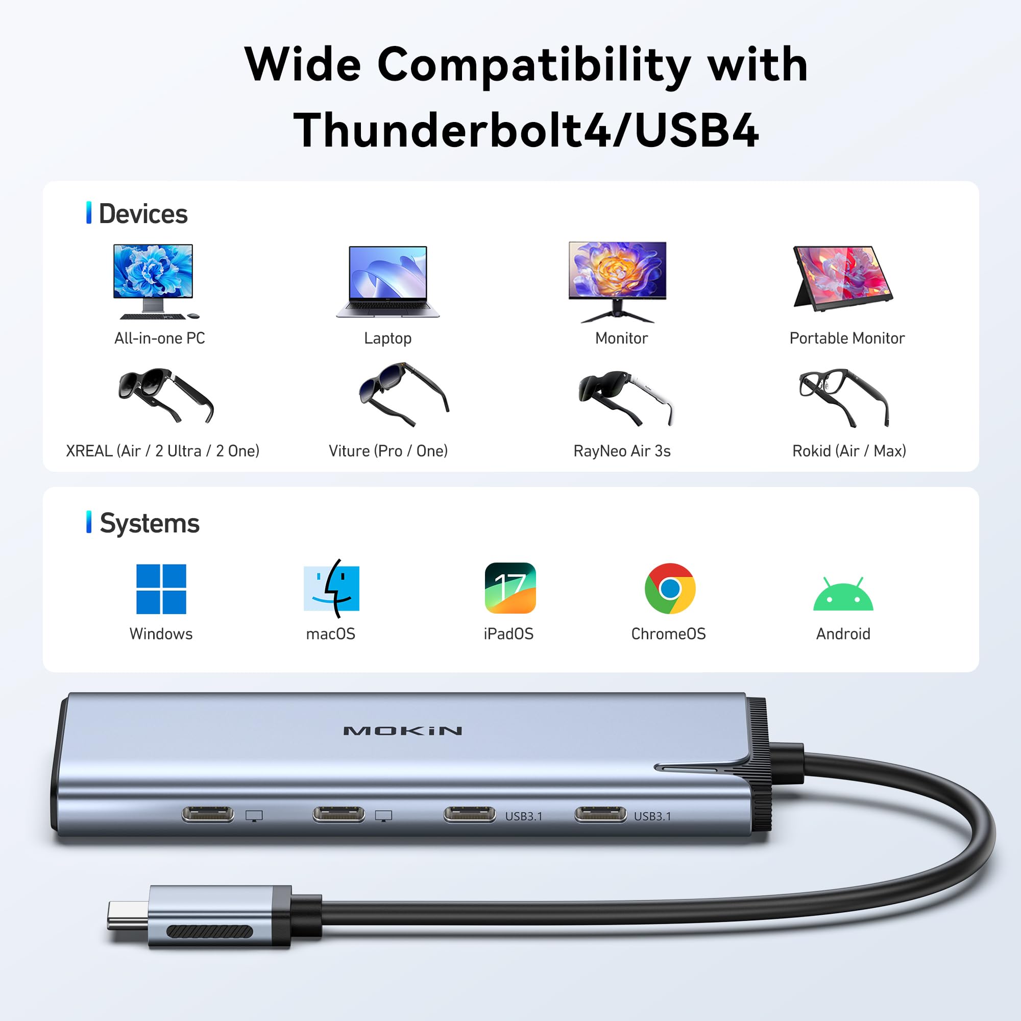 USB C to USB C Hub Dual Monitor, USBC Splitter with 4K@60Hz DP Alt Mode Video Output, 10Gbps Data Transfer, 100W PD Charging, Dual Monitors Adapter for Laptop, Portable Monitor and More Type C Devices — view 8