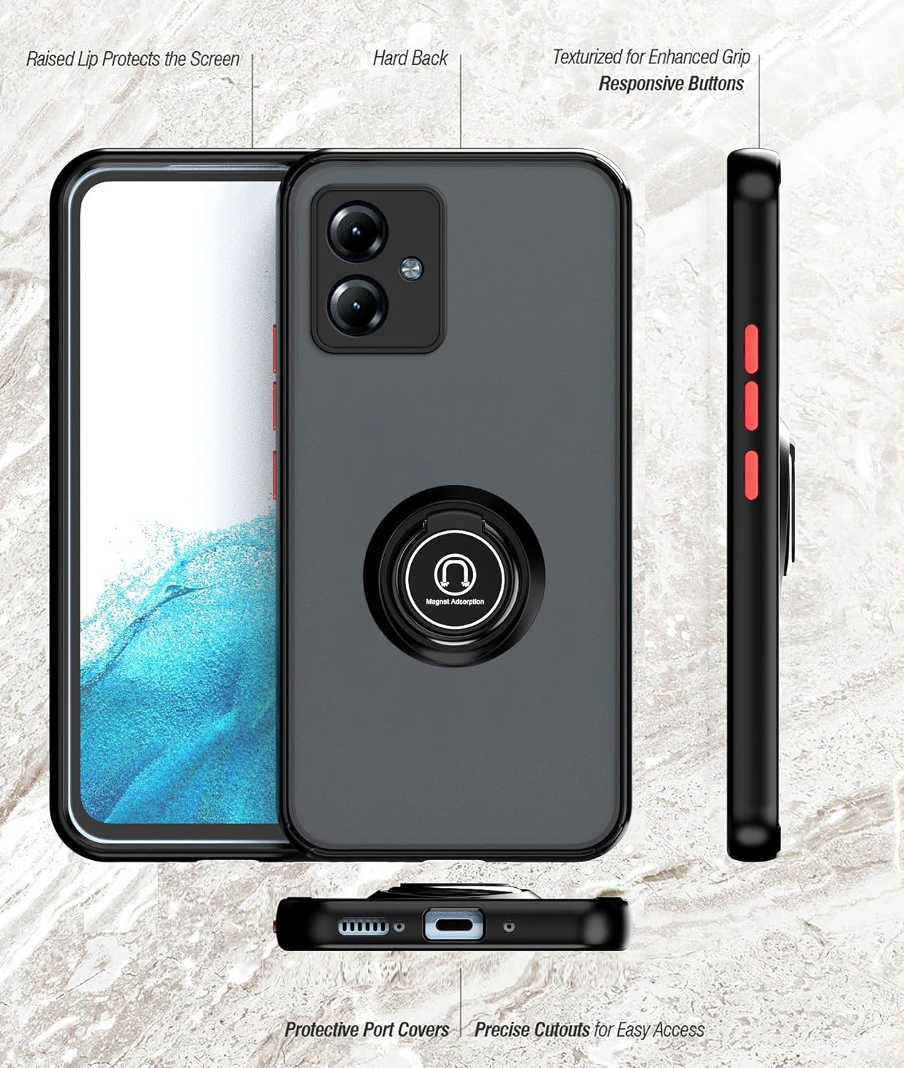 PIXFAB Hülle Für Motorola G14 – Stoßfest Mit Kamera-Schutz, Kickstand & 360°-Ring, Roségold, Dual-Layer