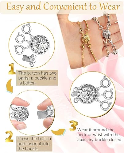 Miniatura 9 de Clysoru Separador de cierres de collar para mujer, oro y plata de 14 quilates, sin enredos, cierre de bloqueo, convertidor de cadena (dorado)