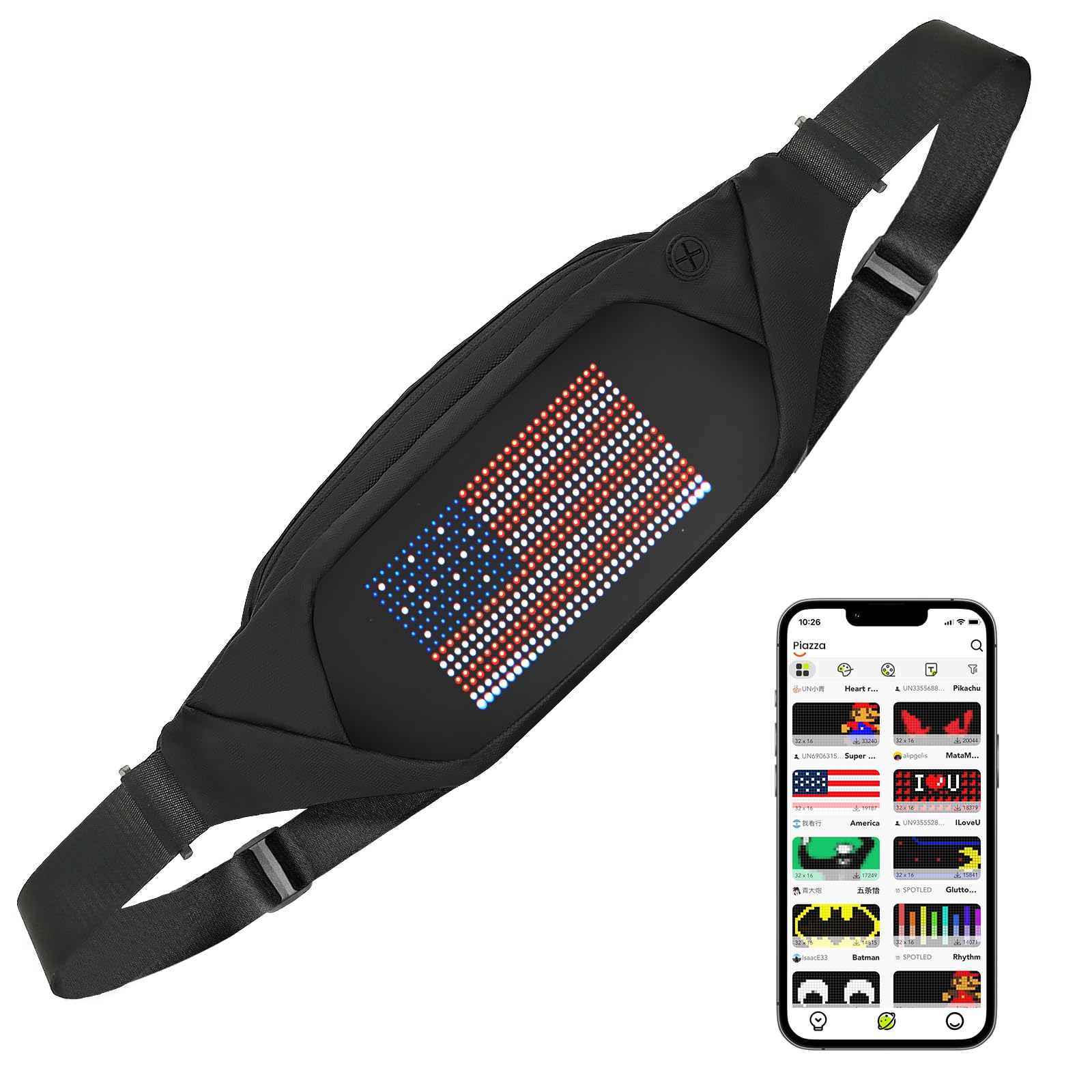 Led Fanny Packs with Bluetooth & Programmable,Waist Bag Pack With Full-Color Screen,Travel Single Shoulder Bag for Men Women