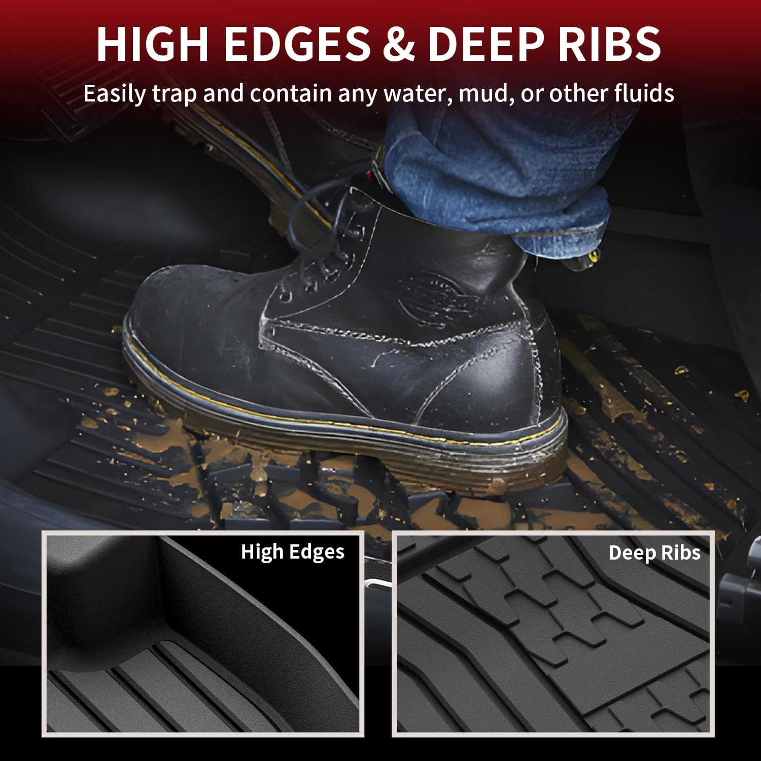 LASFIT Floor Mats Fit for Lincoln Nautilus 2019-2023/ for Lincoln MKX 2018 2017 2016 All Weather Floor Mats Custom Fit Floor Liner TPE Car Mats,1st and 2nd Row,Black - Image 3