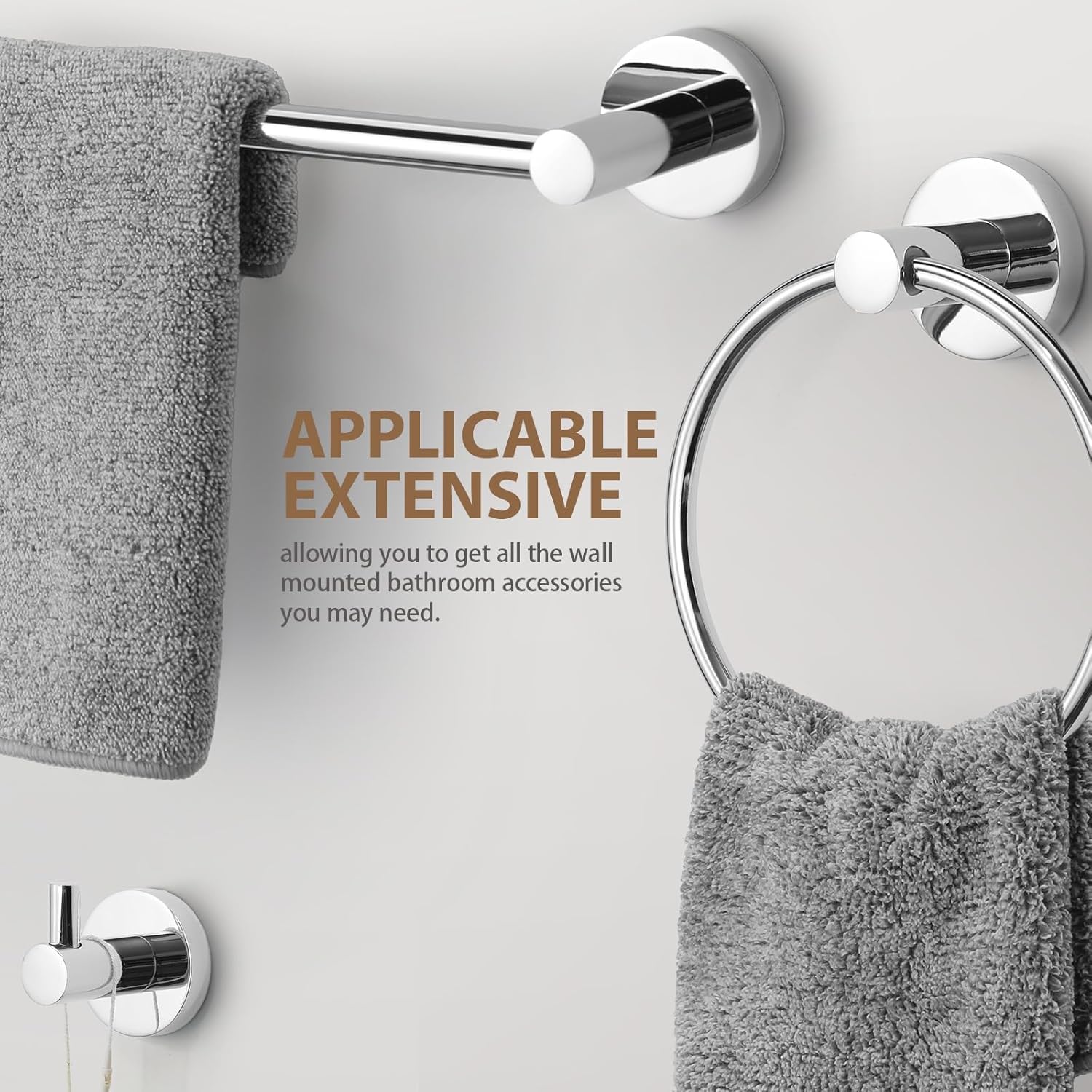Bathroom Accessories Kit 4 Piece – 24 Inch Towel Bar Set, Rustproof Stainless Steel Bathroom Hardware Set with Towel Ring, Toilet Paper Holder & Robe Hook, Wall Mounted Bathroom Fixtures Set