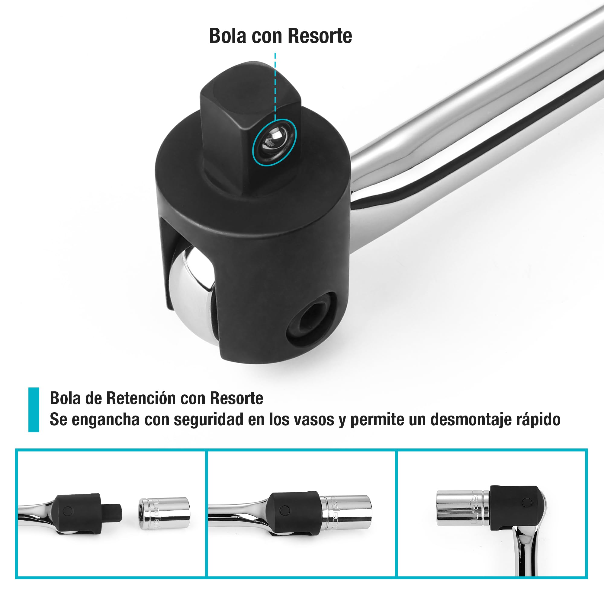 DURATECH 1/2" Mango Articulado, Llave para Trabajos Pesados, Barra Rompedora 600 mm, Llave de Carraca con Cabeza Flexible, Llave para Tuercas de Rueda