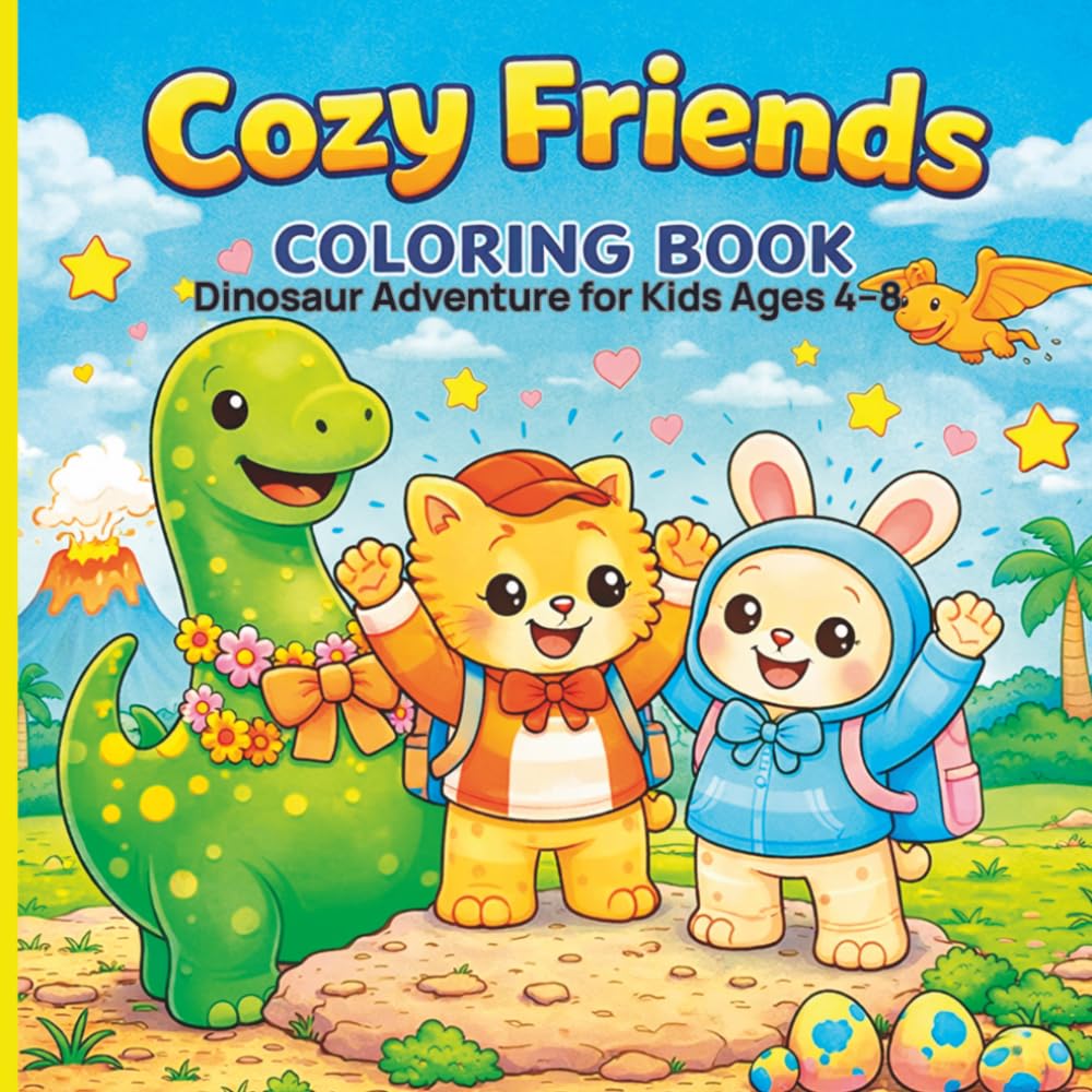 Cozy Friends Coloring Book: Dinosaur Adventure for Kids Ages 4–8 Cute & Easy Dinosaur Coloring Pages with Adorable Animal Friends | Fun Prehistoric Activity Book (The Cozy Friends Coloring Series)
