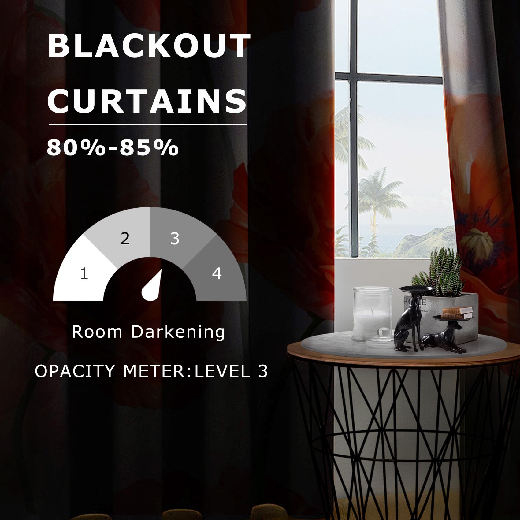 Generisch Vorhänge Mohnblumen - Rot Mohn Floral Botanische Fenster Gardinen mit Ösen, Vorhang Blickdicht Verdunklungsvorhänge Thermovorhang für Wohnzimmer Deko 2er Set, H 160 x B 140 cm D#-114