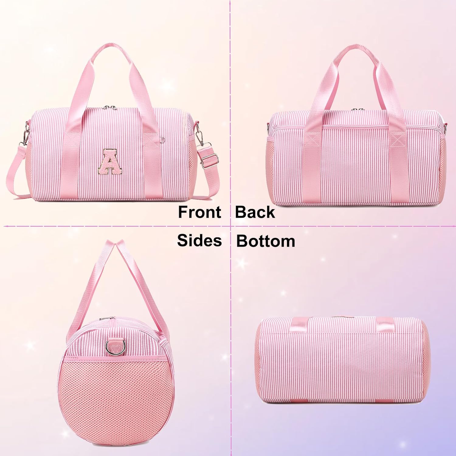 Personalized Initial Dance Bag for Girls,Small Gym Sport Yoga Dance Bags Gift for Teen Girls Women,Cute Letter Kid Weekender Ballet Bags,Toddler Travel Duffle Tote with Adjustable Straps