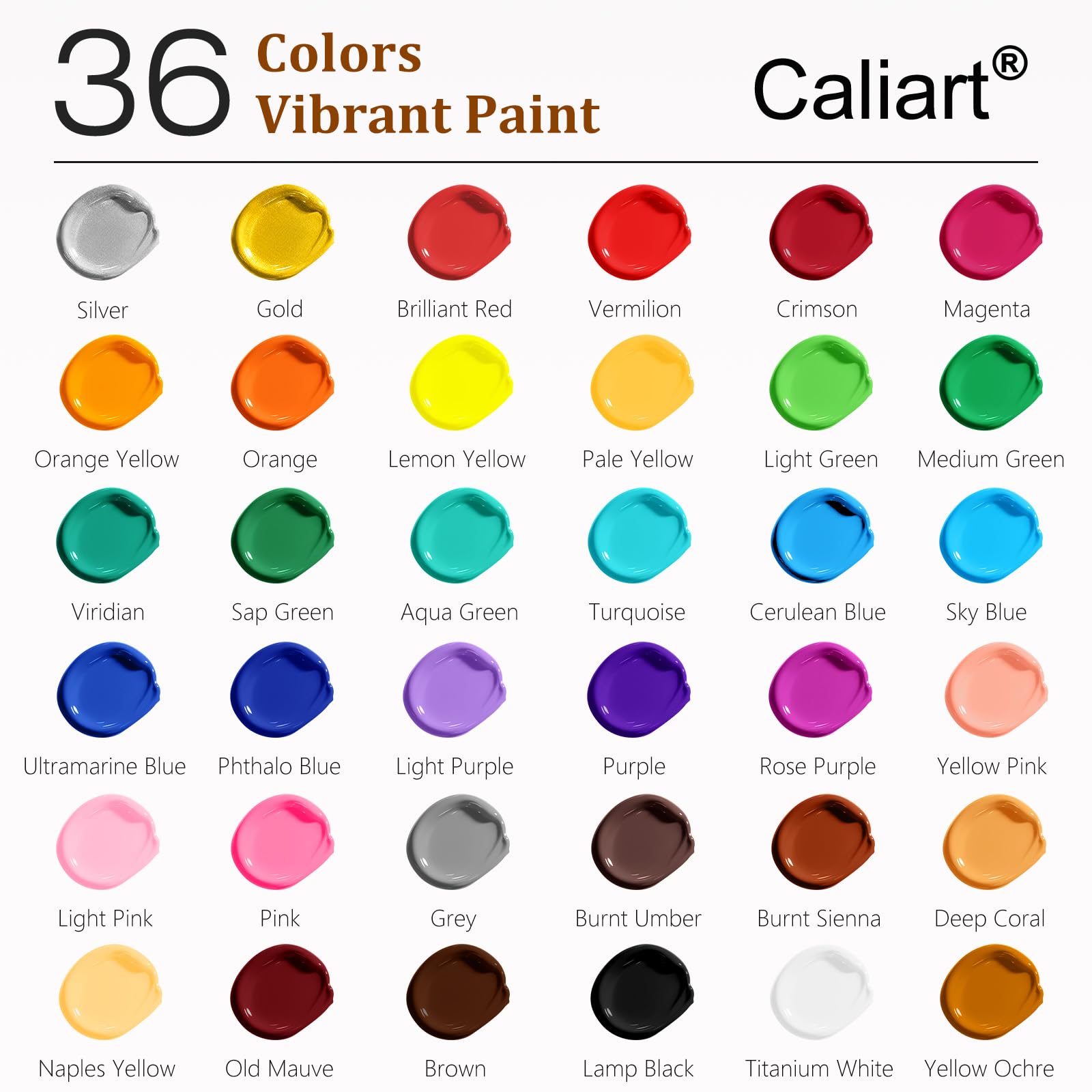 Caliart Acrylfarben-Set mit 12 Pinseln, 36 Farben (59 ml), Kunsthandwerk Farben, Geschenke für Künstler, Kinder, Anfänger und Maler, Halloween-Kürbis-Leinwand, Keramik, Steinmalerei-Set, Kunstbedarf