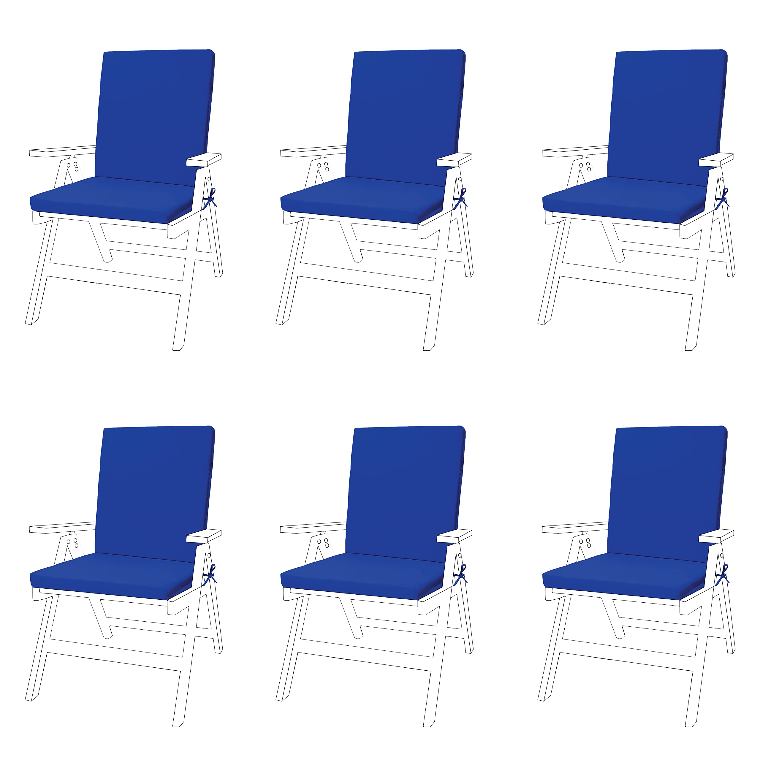 Gardenista Low Back Chair Seat Pads | Outdoor Water Resistant Garden Chair Cushions With Backs | Soft and Thick Seat Cushion with Secure Ties | Durable Patio Furniture Pad (6 Piece, Blue) — image 1