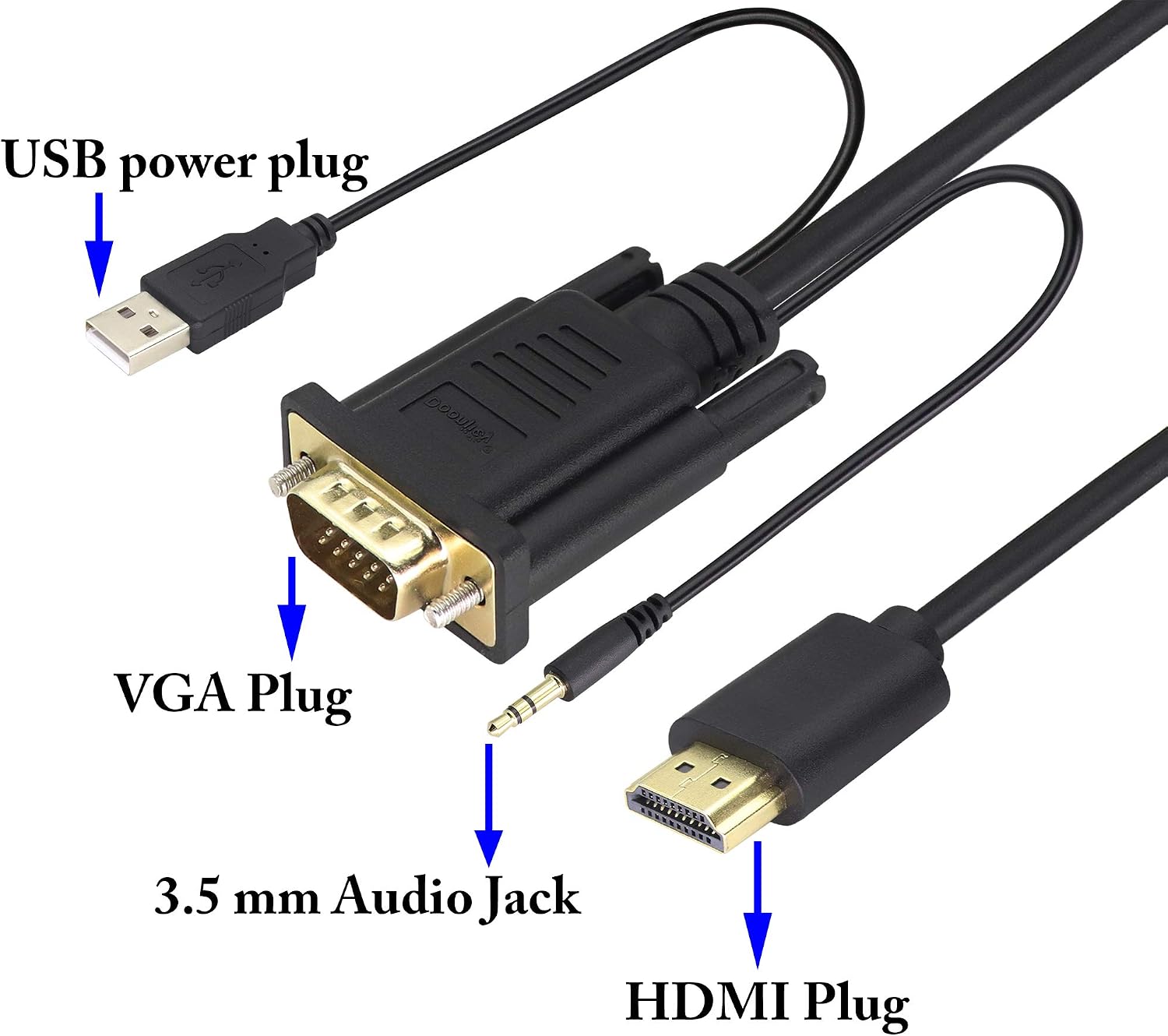 zdyCGTime full hd 4k 1080P HDMI male to VGA male Adapter with USB/3.5mm cable,Gold-plated interface hdmi vga audio and video converter cable,Projector,HDTV,Monitor.(1M/1Pack) - Image 4