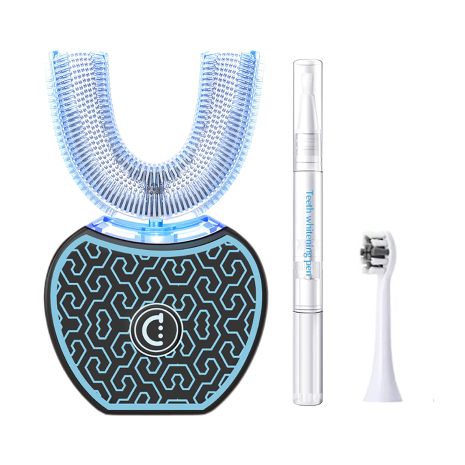 Sonic Glow Toothbrush,Sonic Brush Teeth Whitening Kit,Automatic Toothbrush Equipped with Replacement Brush Heads and Whitening Gel (Black-Blue)