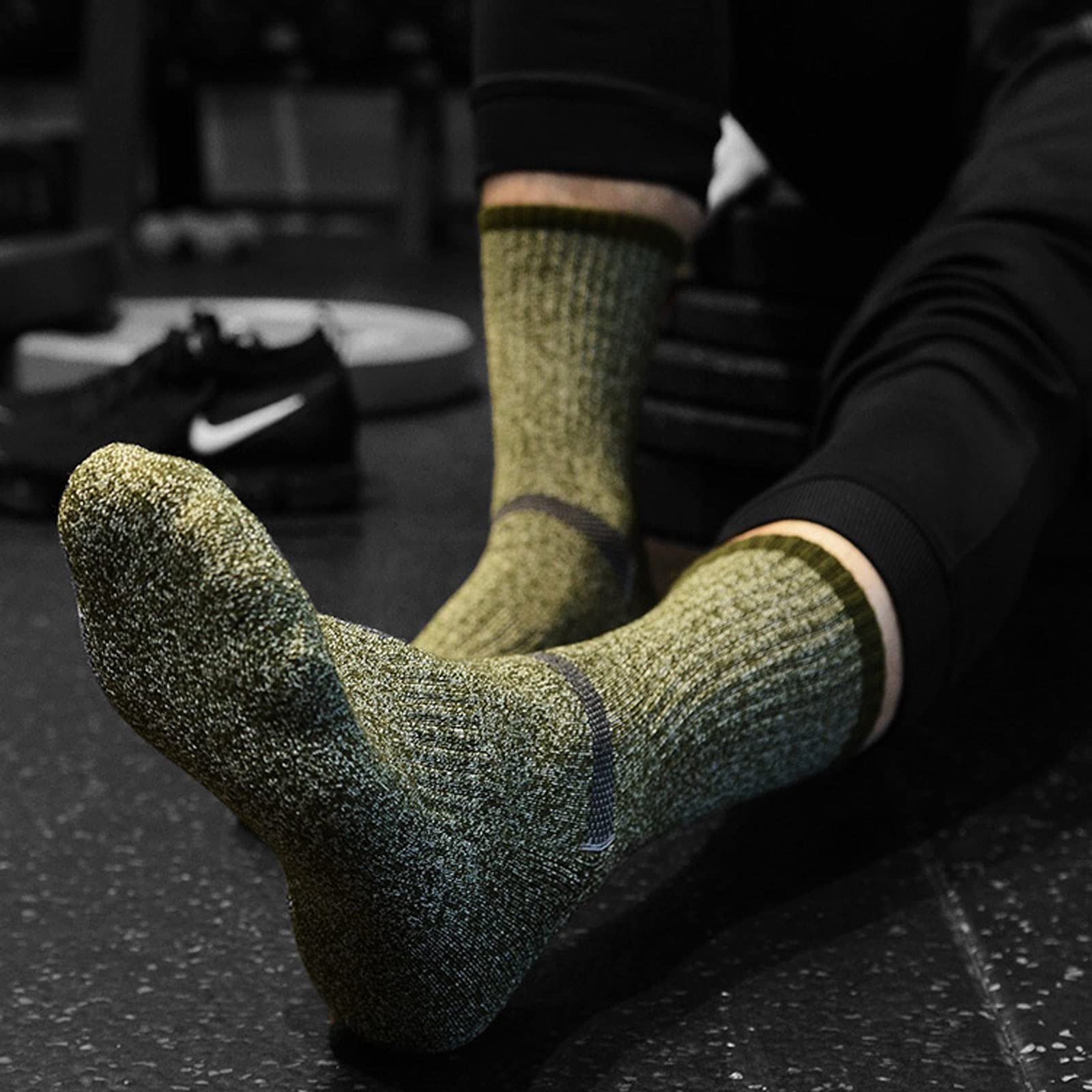 calcetines de hombre Calcetines atléticos de lana al aire libre de gran tamaño absorción de humedad secado rápido calcetín calcetines transpirables verde 2 pares (10.2-11 pulgadas) medias de hombre(A)