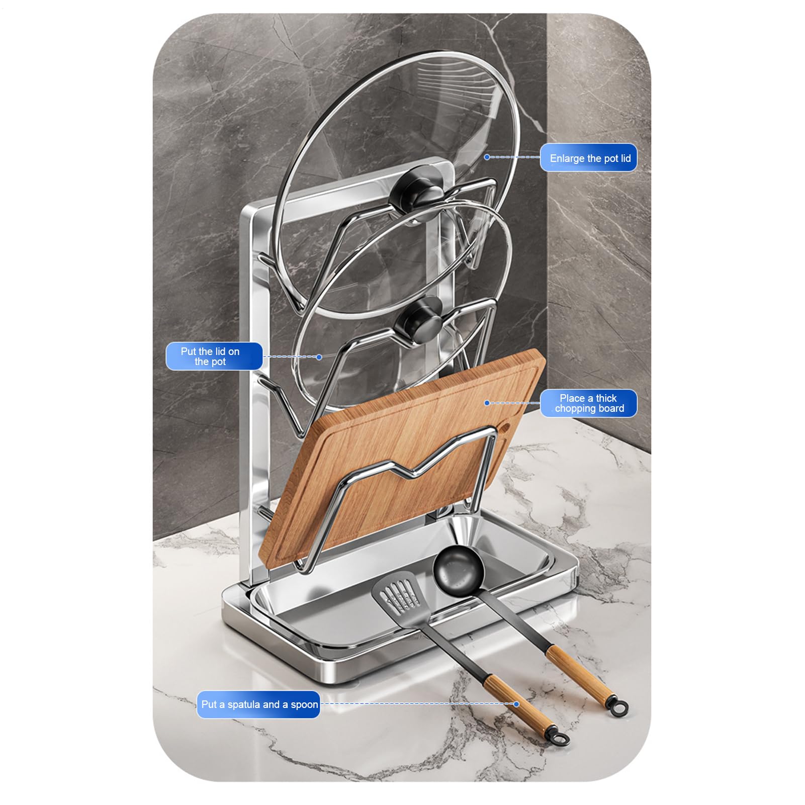 Organizador De De Ollas Soporte Vertical para Cucharas y Espátulas | Soporte Para De Sartenes Con Bandeja Goteadora Extraíble para Cocina Despensa Restaurante y
