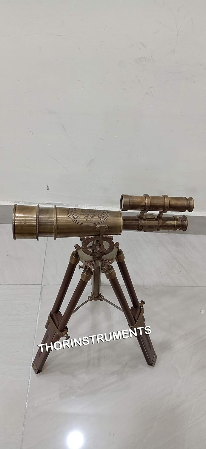 11-inch Antique Brass Nautical Desktop/Tabletop Telescope on Hardwood Tripod Rustic Vintage Home Decor Gifts