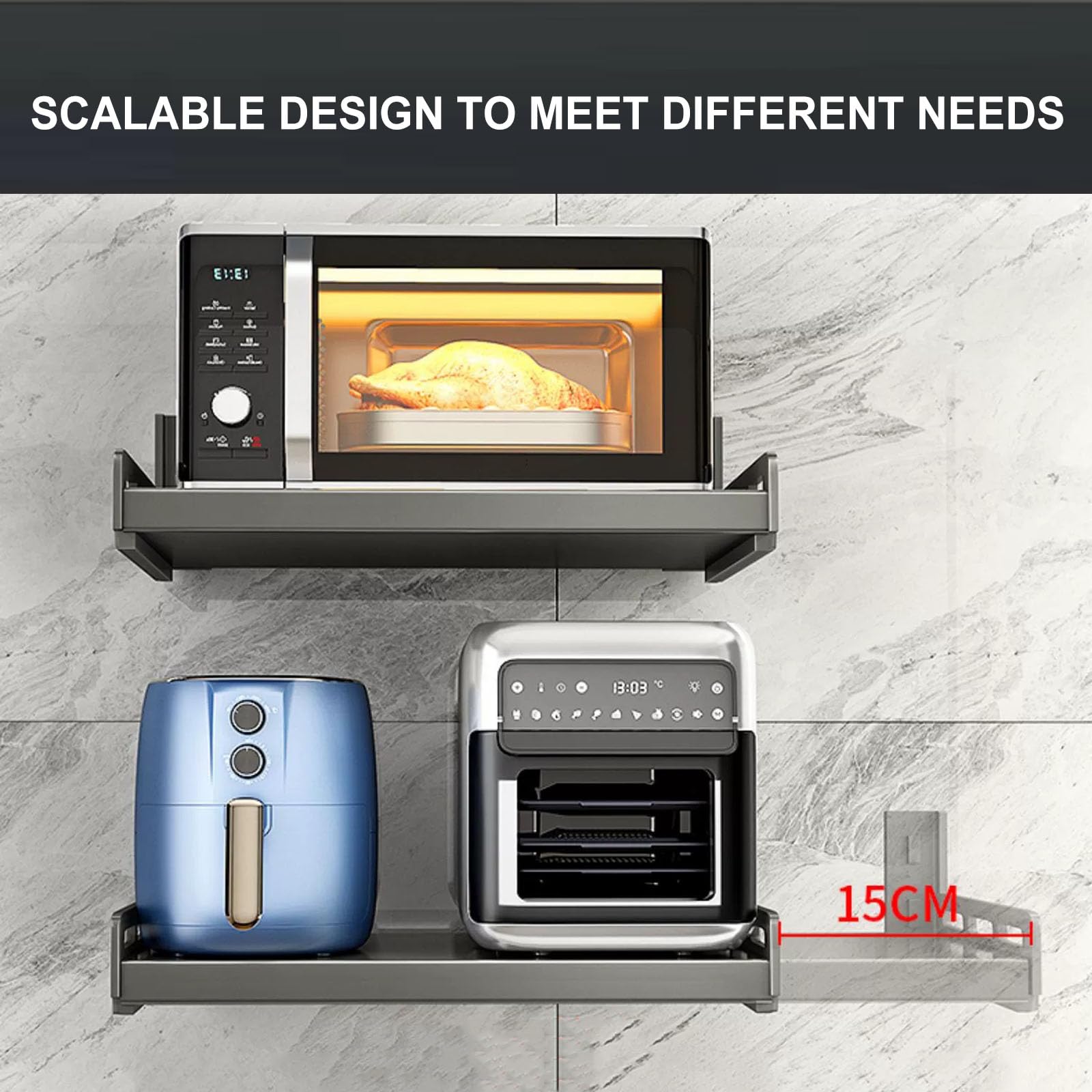 Ausziehbares Wandregal aus Edelstahl,Küche Elektroherd Mikrowelle Regal,Kommerzielles Regal Restaurant Bar multifunktionales Lagerregal für Toaster Gewürzständer, 2er-Set