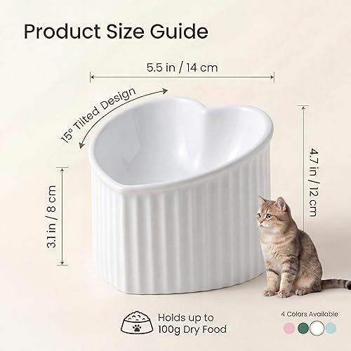Miniatura 2 de Cuencos elevados de cerámica blanca para gatos, cuencos elevados inclinados para alimentos o agua, sin estrés, prevención de reflujo, aptos para