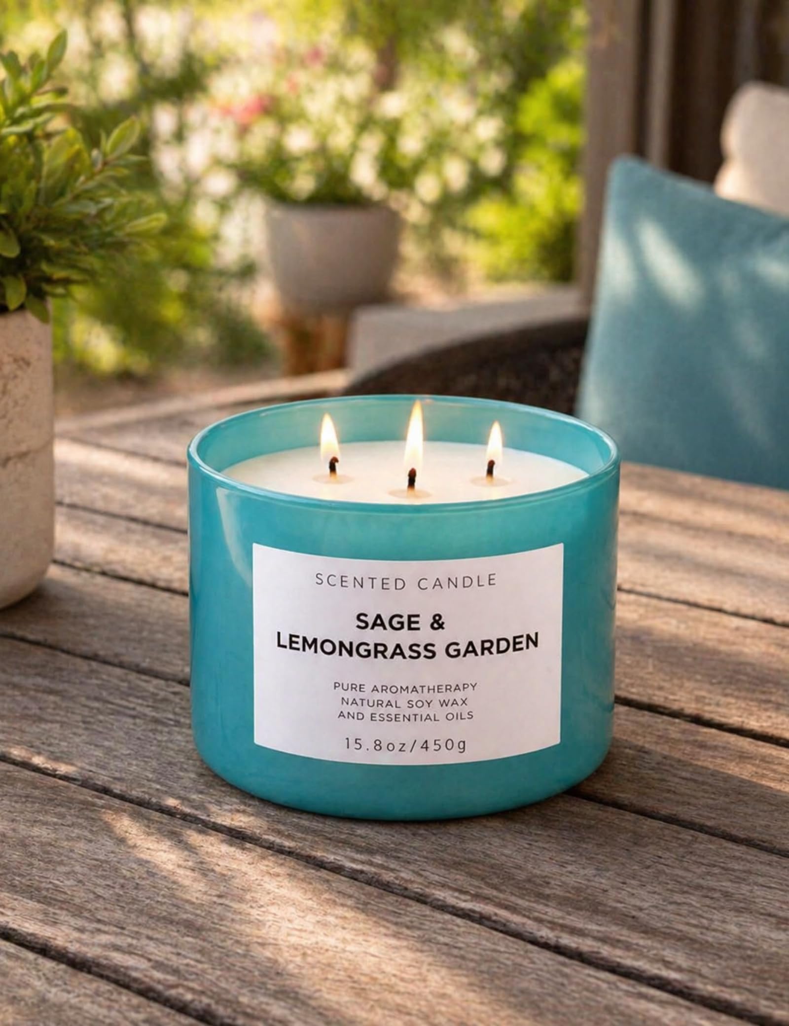 Candela profumata alla citronella alla salvia | Candela rinfrescante alla citronella per la pulizia della casa | Candela di soia naturale a 3 stoppini | Candela rilassante per aromaterapia per donne e