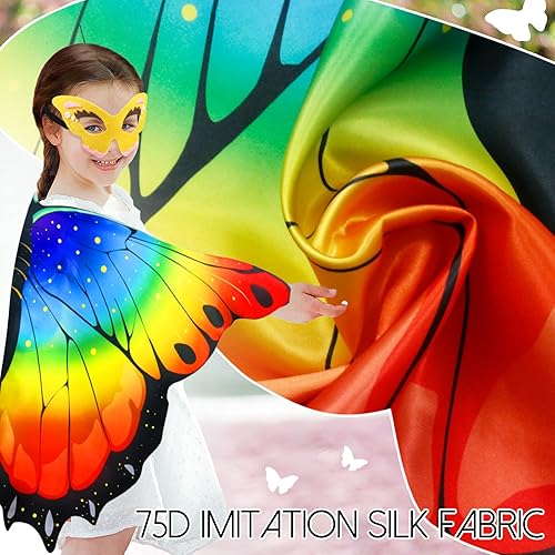 Miniatura 5 de iROLEWIN Disfraz de hada arco iris con alas de mariposa para niños pequeños, niñas, disfraz, máscara, diadema como regalos de fiesta para niños