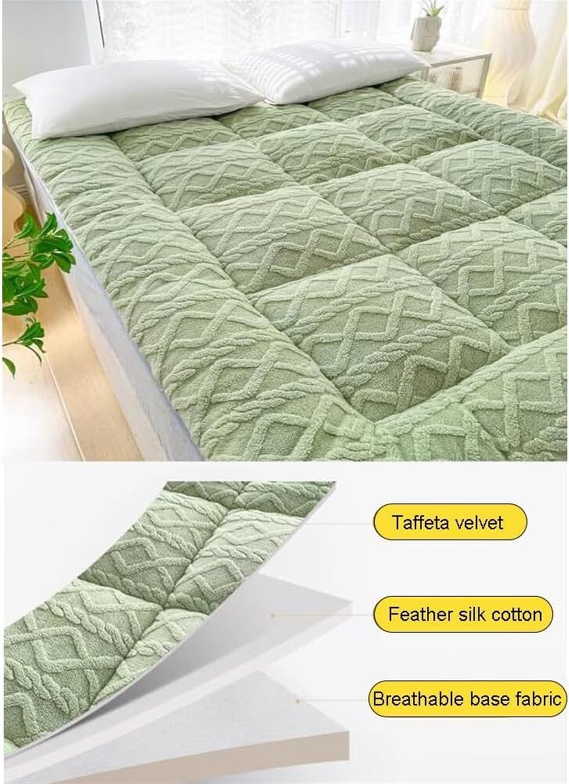 Colchón de futón japonés, colchón de futón de Piso Plegable, colchón de Tatami Suave y Grueso, colchón de futón Doble/Acolchado/Individual, colchón de Piso portátil para Adultos (Color : Gree