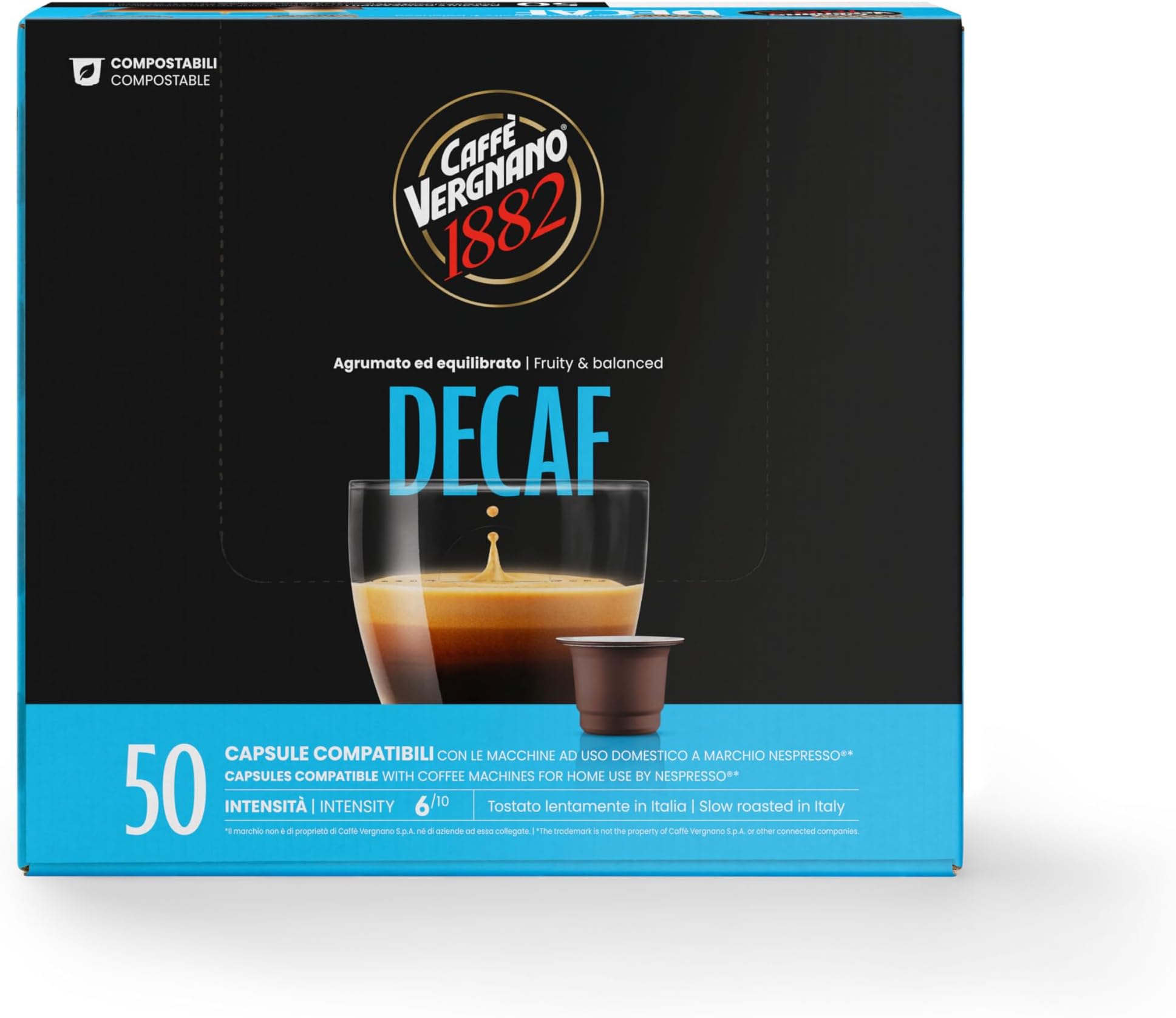 Caffè Vergnano 1882 Èspresso - Compostable Coffee Capsules, Compatible With Nespresso, Decaffeinated - Pack Of 50 Capsules