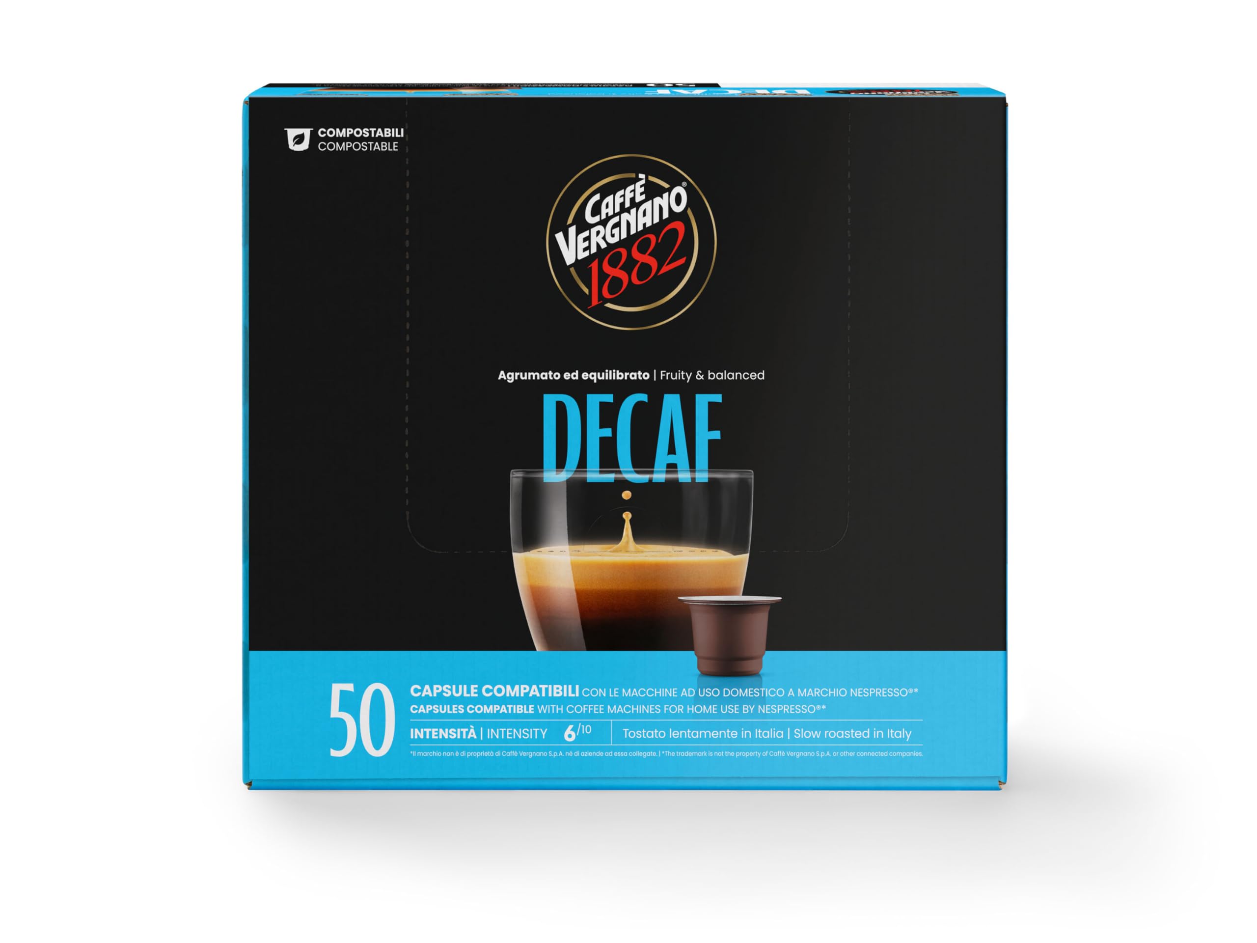Caffè Vergnano 1882 Èspresso - Compostable Coffee Capsules, Compatible With Nespresso, Decaffeinated - Pack Of 50 Capsules