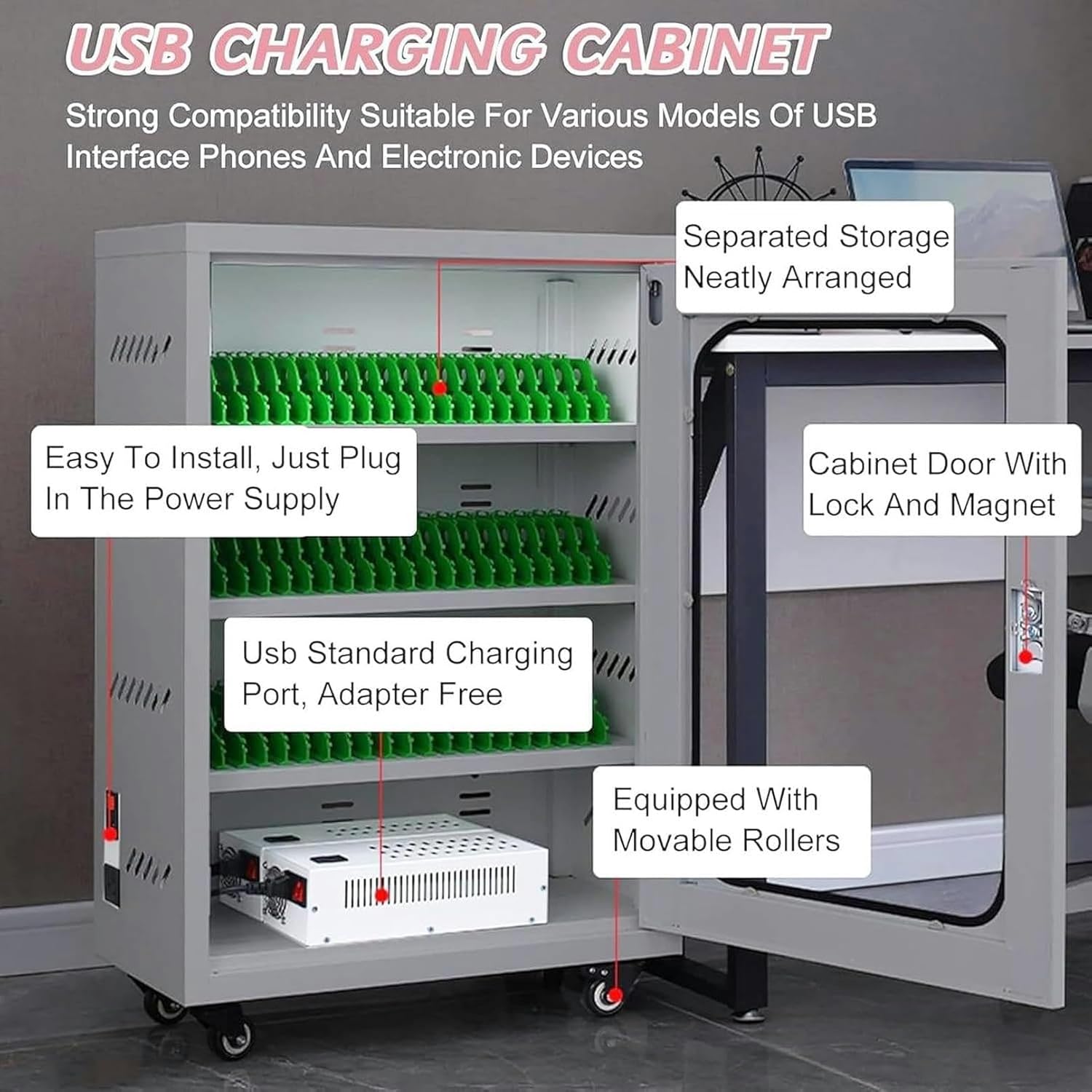 Mobile Phone Storage Box Transparent Acrylic Mobile Phone Security Locker with Key,50-Slot Cell Phone Charging Station, Rechargeable Mobile Locker Storage Cabinet for 12-60 Devices, Multi-De