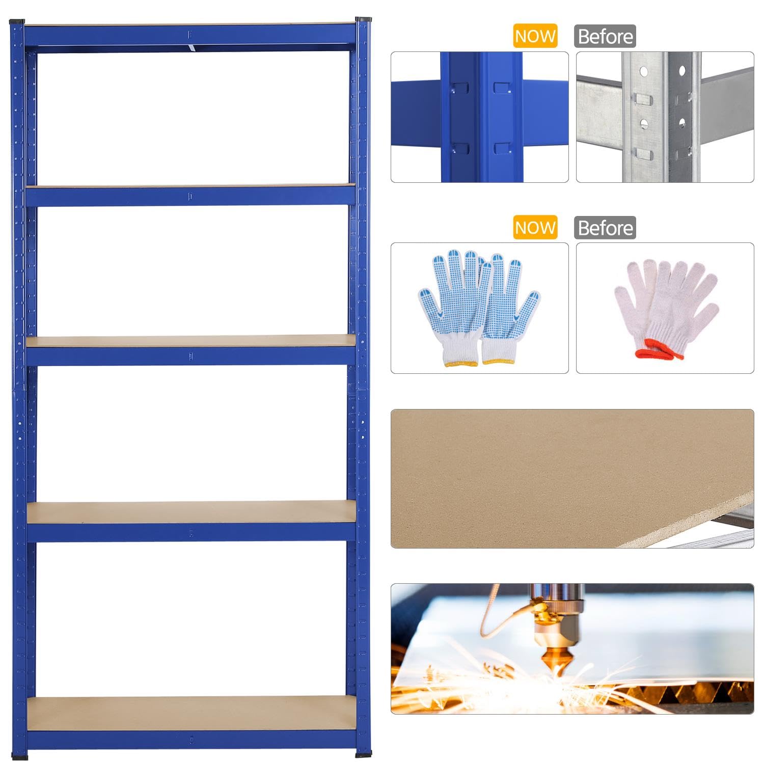 Yaheetech Estantería Metálica de Almacenaje 180x90x40cm Estanteria Trastero de 5 Niveles Estante de Almacenamiento para Garaje Taller sin Tornillos Carga de 875 kg Azul