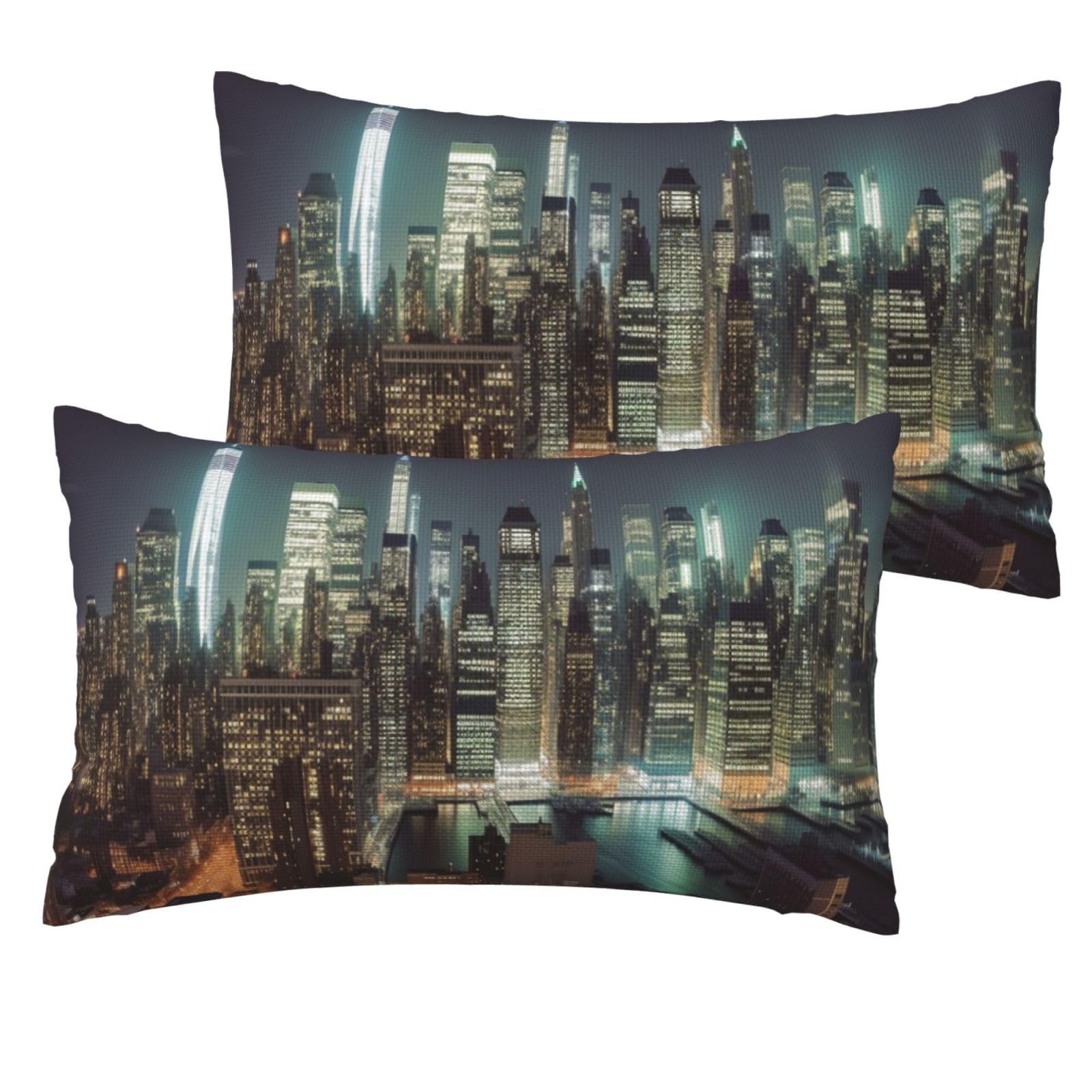 2 Pack Pillow Cases with Hidden Zipper, Soft Breathable Decorative Pillow Covers for Hair and Skin, New York City Pillowcases 12"x20" Bed Pillow Protectors Cover for Sleeping Gifts