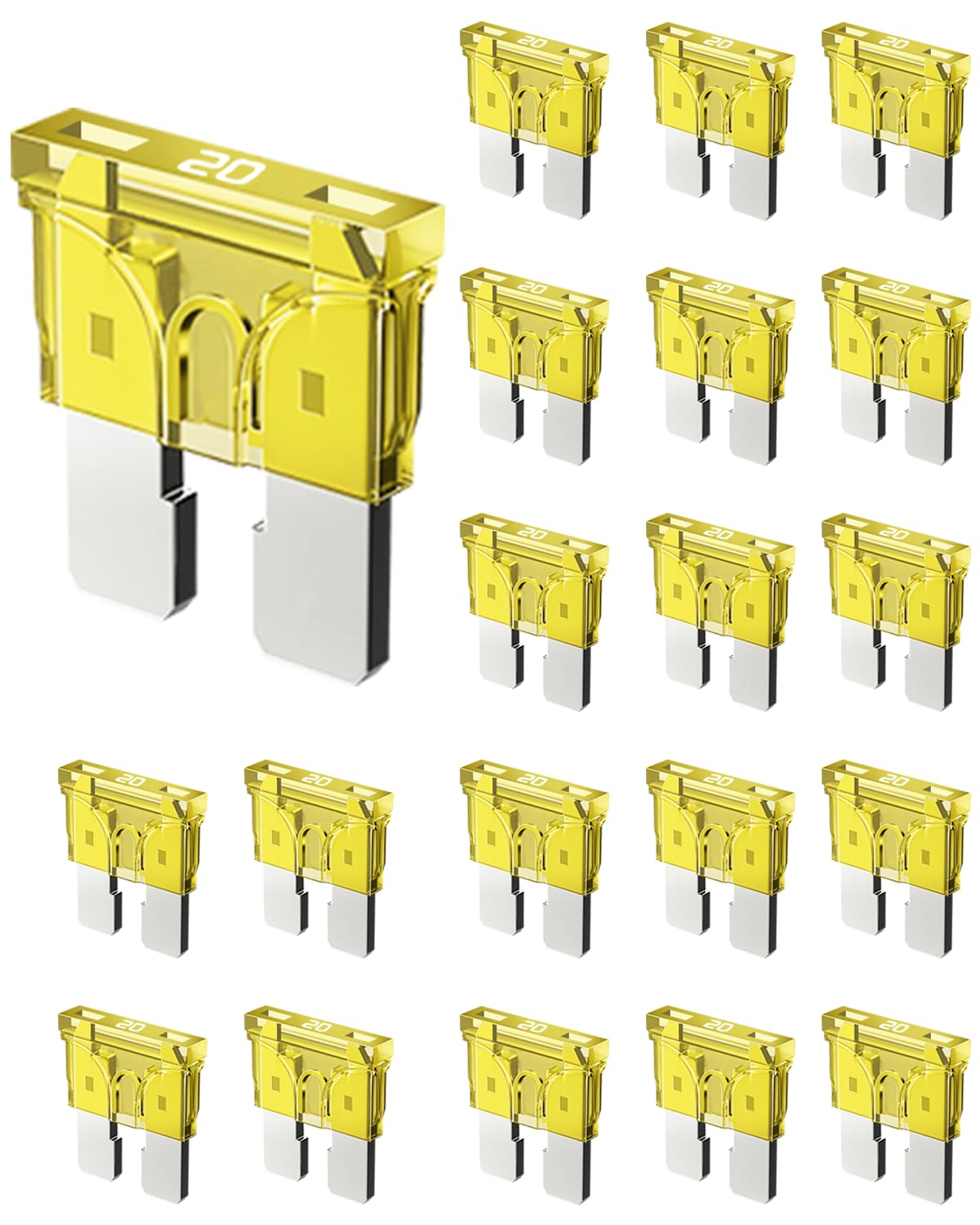 Riseuvo 20 Pcs 20A Standard Car Fuses - 20 AMP Automotive Fuses(ATO/APR/ATS), 32V (12/24V) Blade Fuse for RV/Truck/SUV
