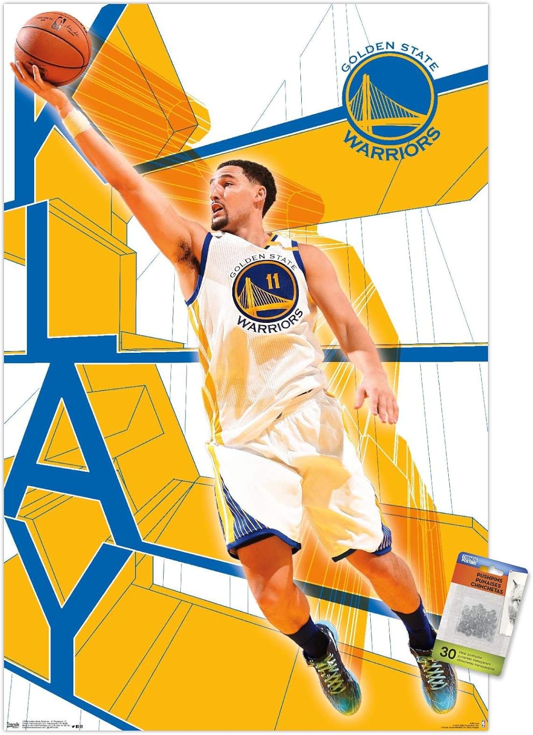 Amazon Nba ゴールデンステート ウォリアーズ クレイ トンプソン 17 壁ポスター プッシュピン付き おもちゃ おもちゃ