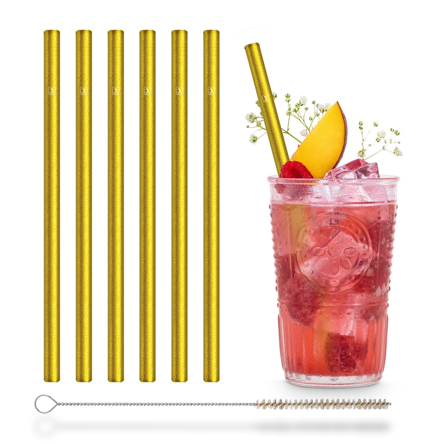 6 Rote Glasstrohhalme + Bürste – 20cm, Spülmaschinenfest & Nachhaltig