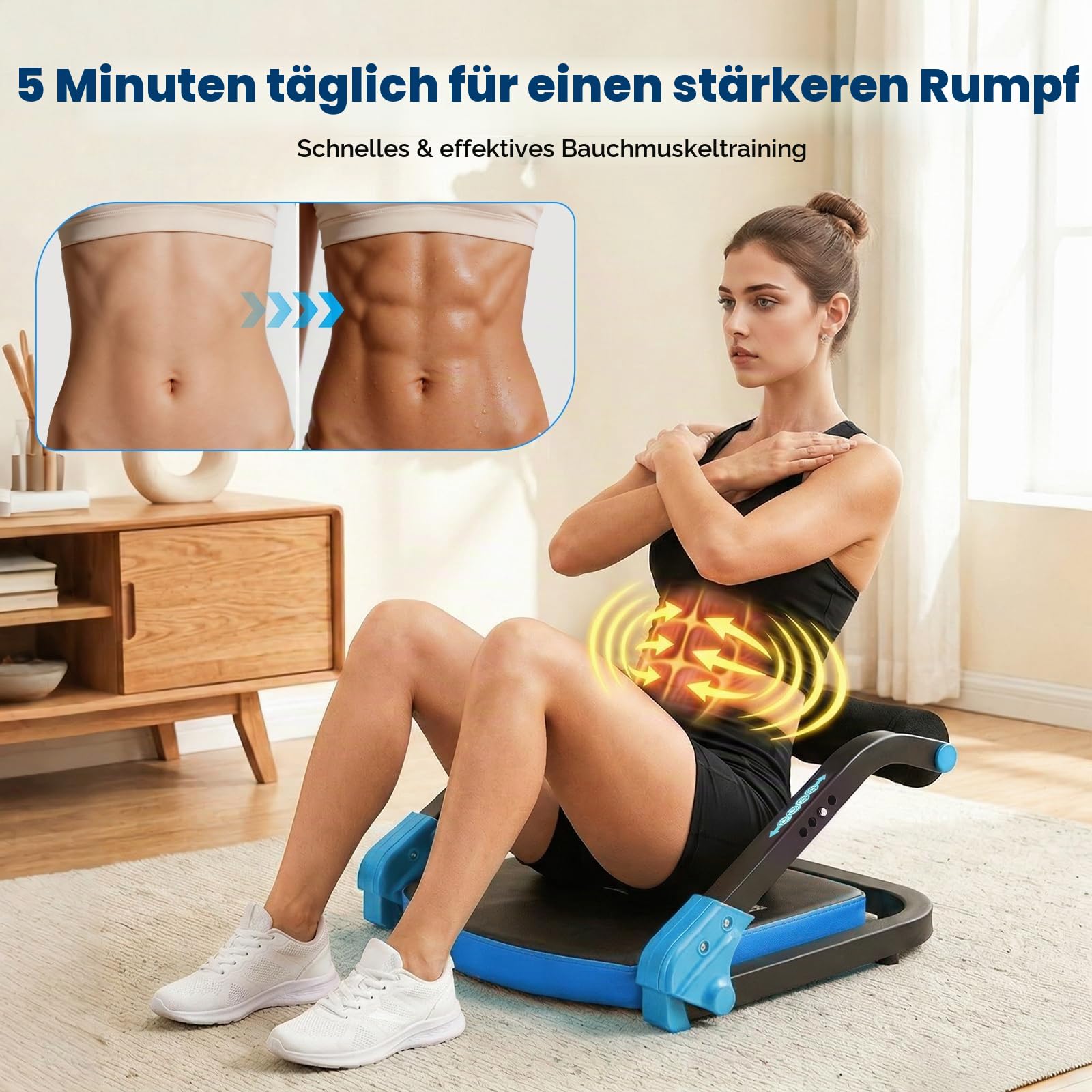 Bauchtrainer für Zuhause 4 Widerstandsstufen – Ganzkörper Core-Trainer für Zuhause, 150 kg belastbar, tragbares Fitnessgerät für Sit-ups, Arme & Beine
