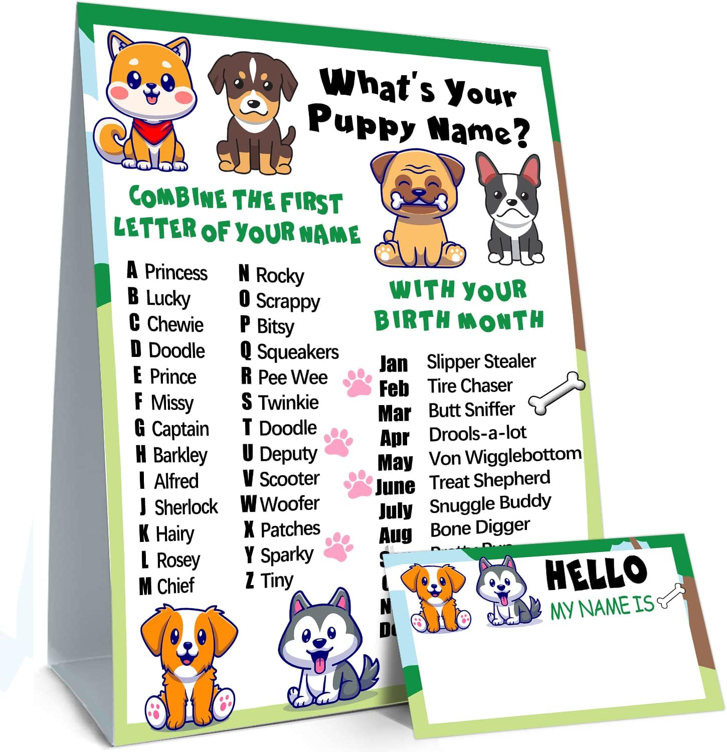What's Your Puppy Name Game, Puppy Birthday Party Sign for