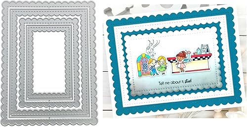 Miniatura 1 de Troqueles rectangulares de borde ondulado para hacer tarjetas, troqueles de corte de metal, troqueles de papel para álbumes de recortes, suministros