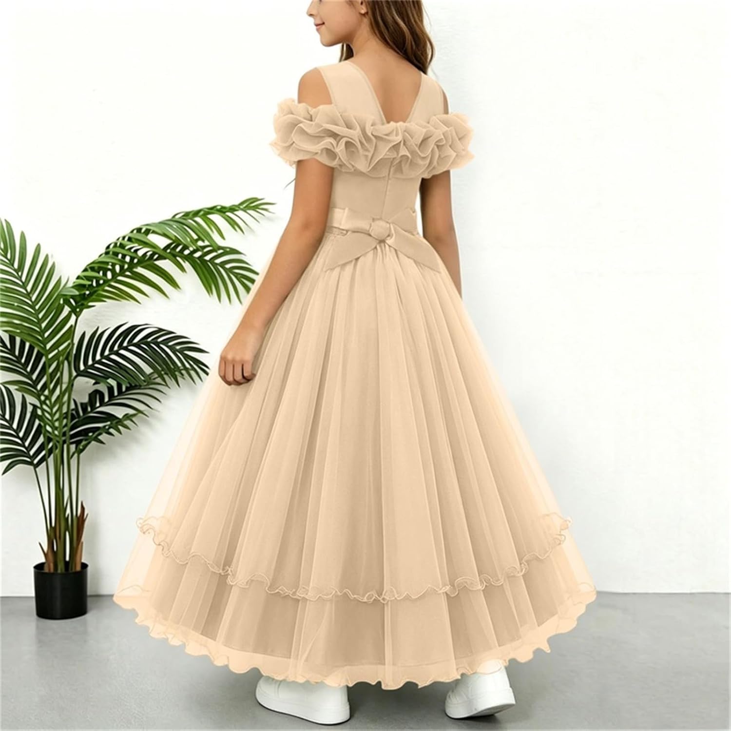 Off Shoulder Junior Bridesmaid Dress for Wedding, Flower Girl Tulle Dress Formal Evening Party Prom Dresses