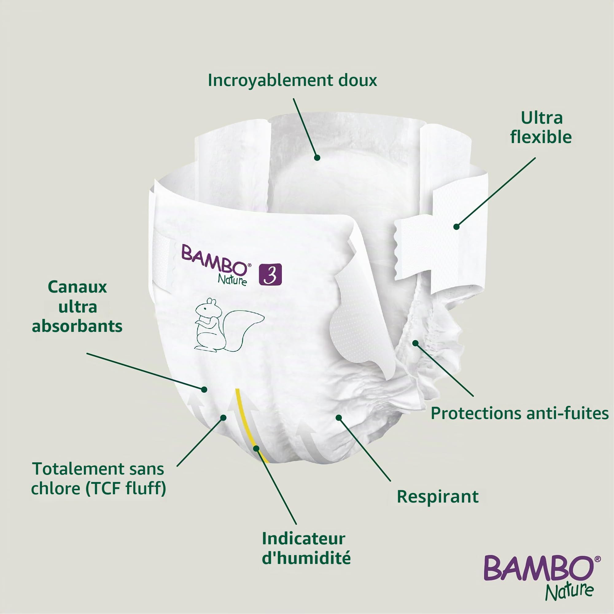 Bambo Nature Couches écologiques de qualité supérieure, couches durables étiquetées écologiques, protection améliorée contre les fuites, couches sûres et confortables pour bébé, sûres et confortables