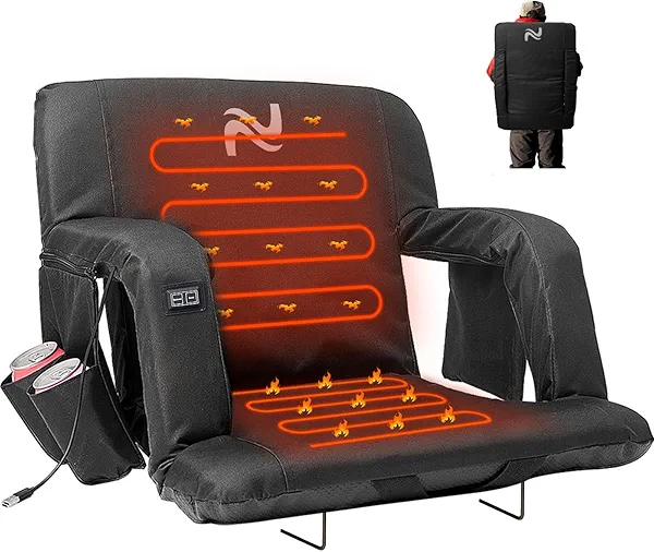 LILYPELLE Double Heated Stadium Seat Bleacher Seat with Back & Arm Support, Portable 6 Reclinng Positions Stadium Seating for Bleachers, Bleacher Seats for Sports Events, Outing, Travelling, Hiking