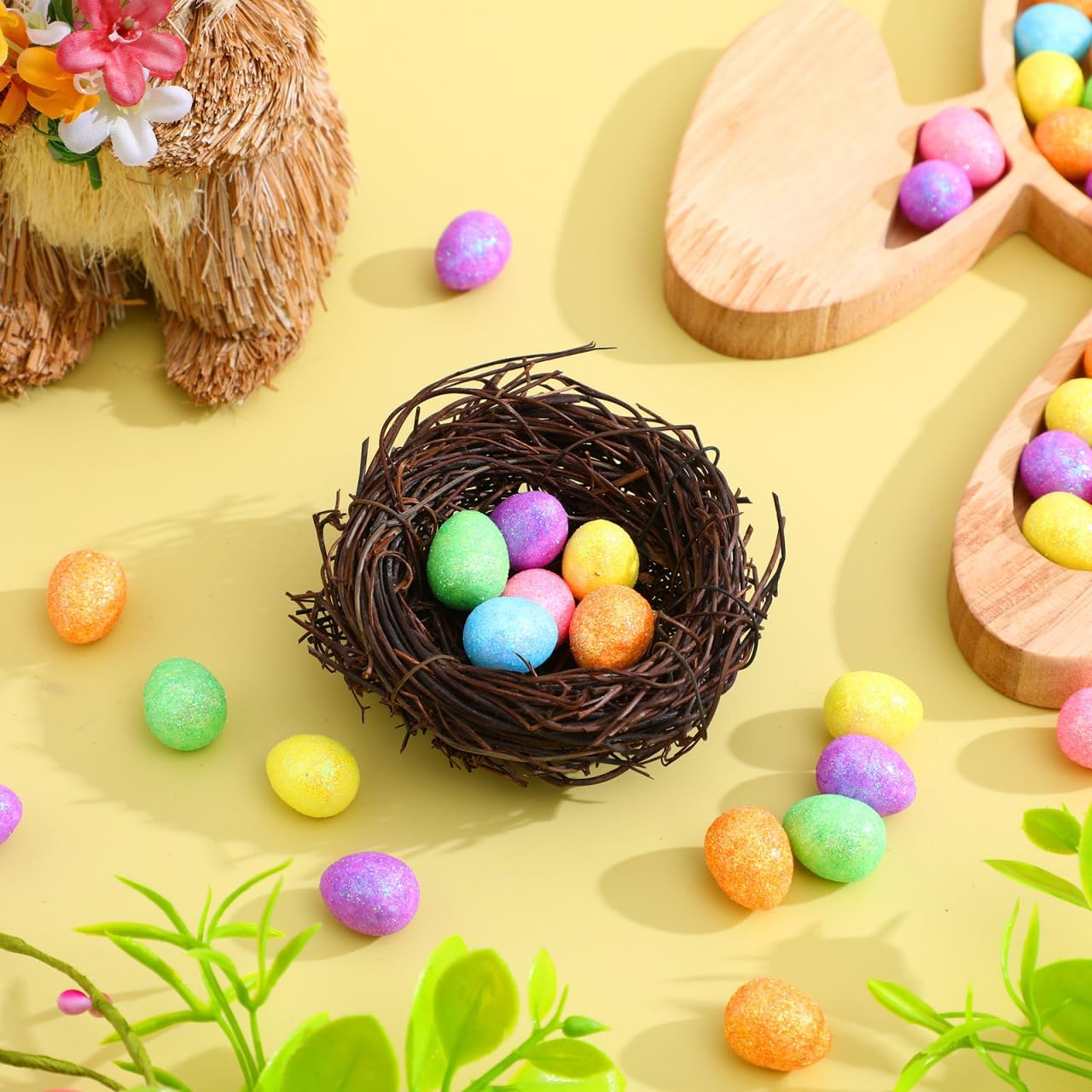 FRCOLOR 100Pcs Miniature Glittering Foam Easter Eggs for DIY Crafts Lightweight Sparkly Easter Eggs Bulk for Party Favors, Table Scatter & Scene Decoration