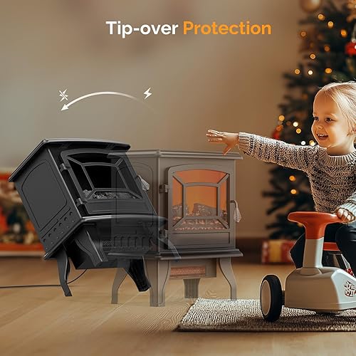 Miniatura 5 de ROVSUN Estufa Eléctrica de Chimenea, Calentador de Espacio Eléctrico Independiente de 20''H con Temperatura Ajustable, Efecto de Llama Realista y