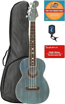 Fender Dhani Harrison Ukulele - Turquoise Bundle with Gig Bag, Tuner, Fender Play Online Lessons, and Austin Bazaar Instructional DVD