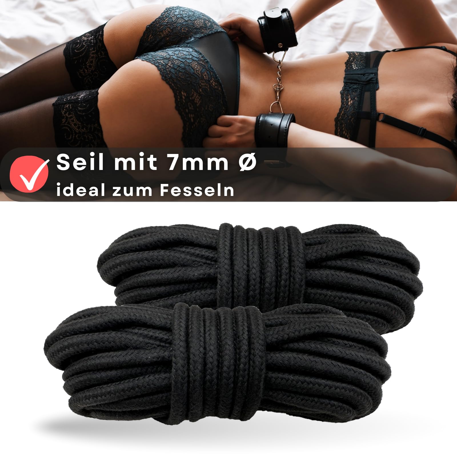 Set di corde per bondage 2 x 5m in nero in cotone, morbide ed elastiche - Lovelyness