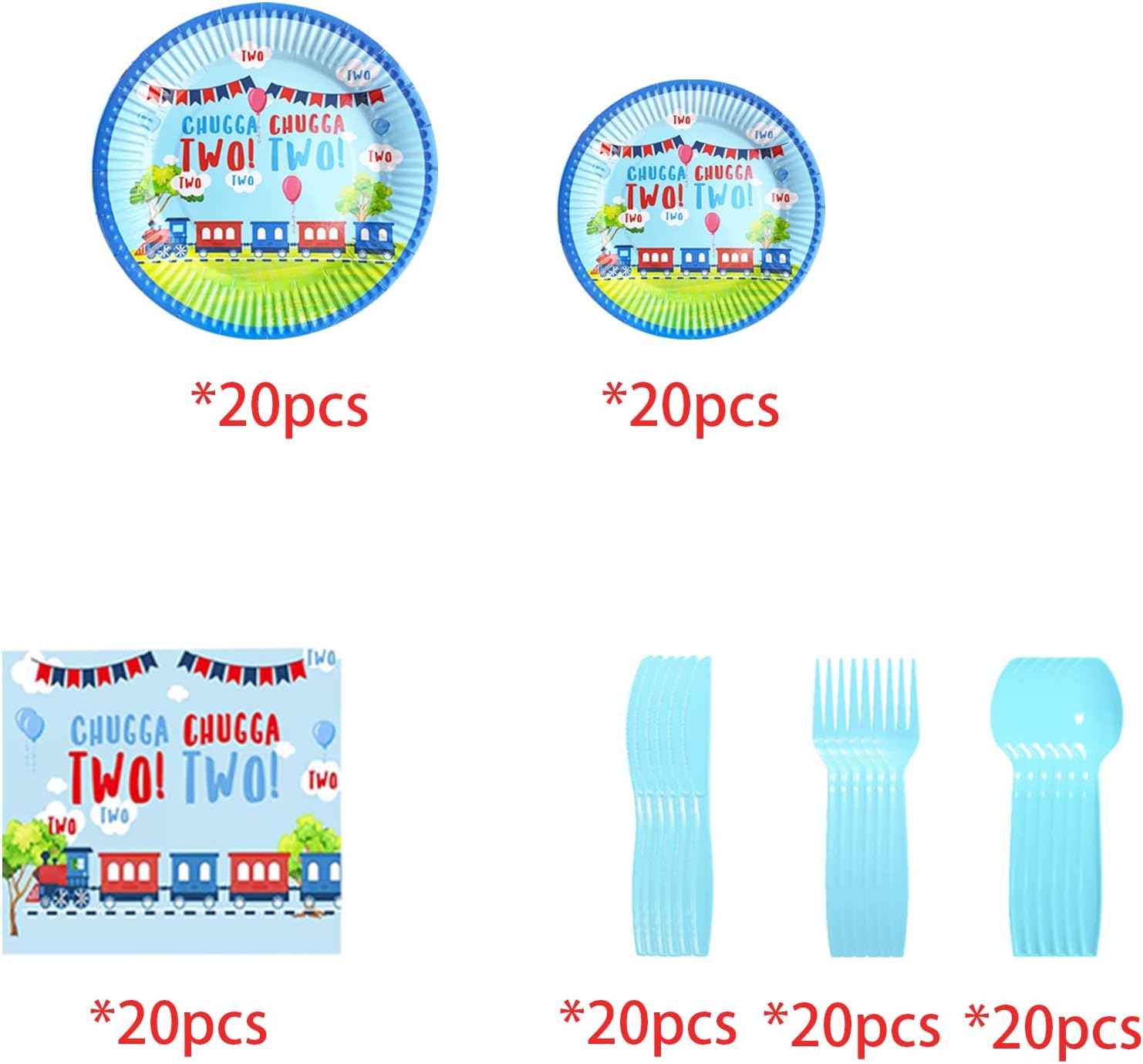 Chugga Chugga Two Two Birthday Party Supplies - 2nd Birthday Train Decorations and Party Plates