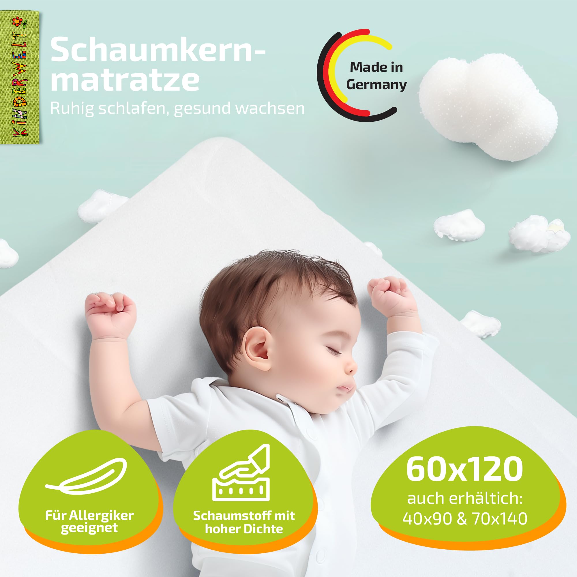 KiNDERWELT Reisbed babyreismatras 120 x 60 cm, roze, vouwmatras, schuimmatras voor kinderen, van hoogwaardig koudschuim, Made in Germany