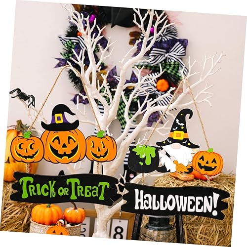 Miniatura 2 de Artibetter Decoración de Halloween para el hogar, decoración de calabaza para el hogar, placa de gnomo, letrero de pared de fantasma de madera,