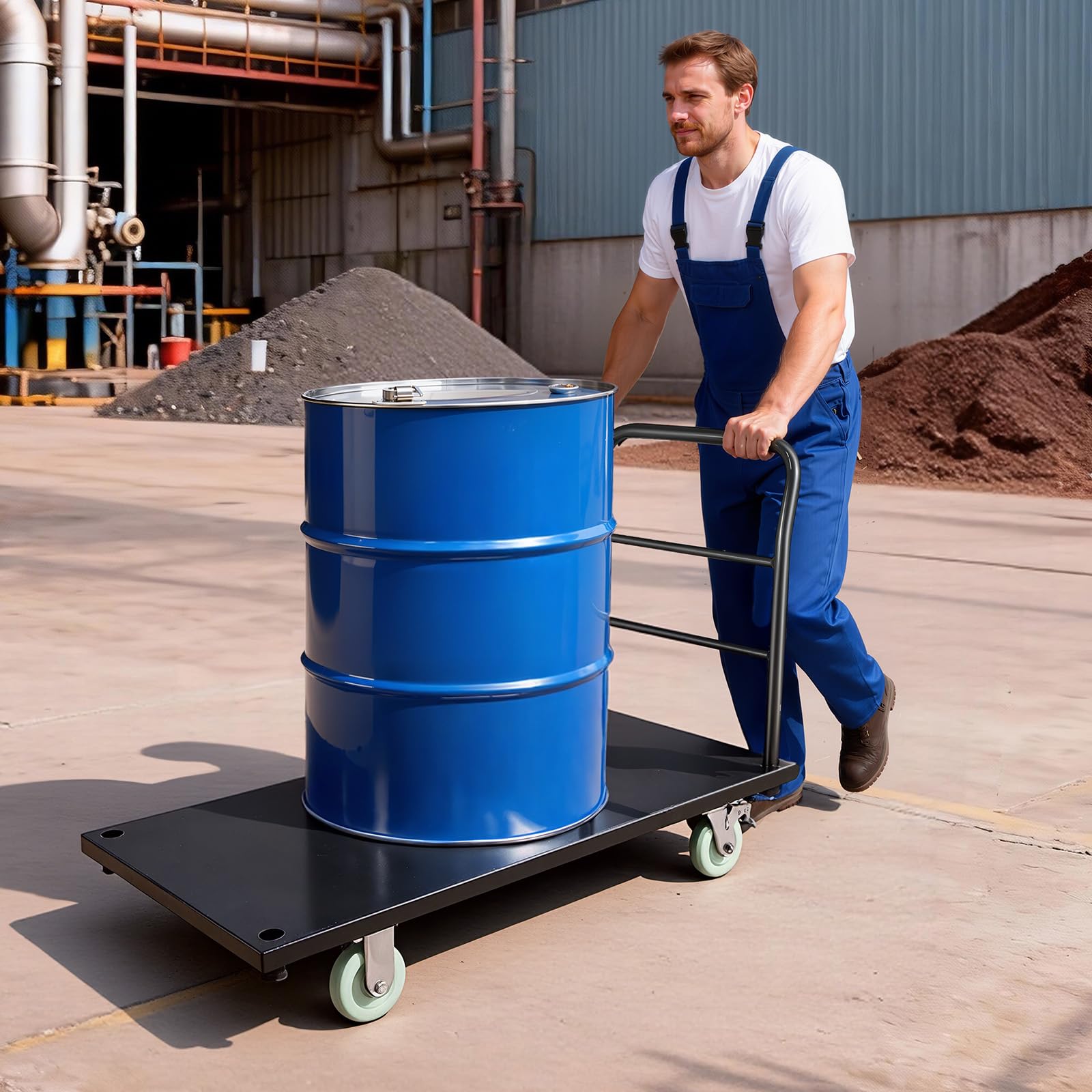 VEVOR Carrello a Piattaforma per Carico Industriale Capacità max. 907,18 kg, Carrello Industriale in Acciaio con Ruote Girevoli e Maniglia, Pianale a Spinta Manuale per Trasporto Merci Pacchi