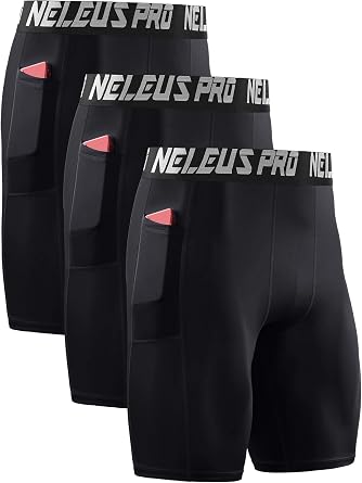 NELEUS Men's 3 Pack Running Compression Shorts with Pockets