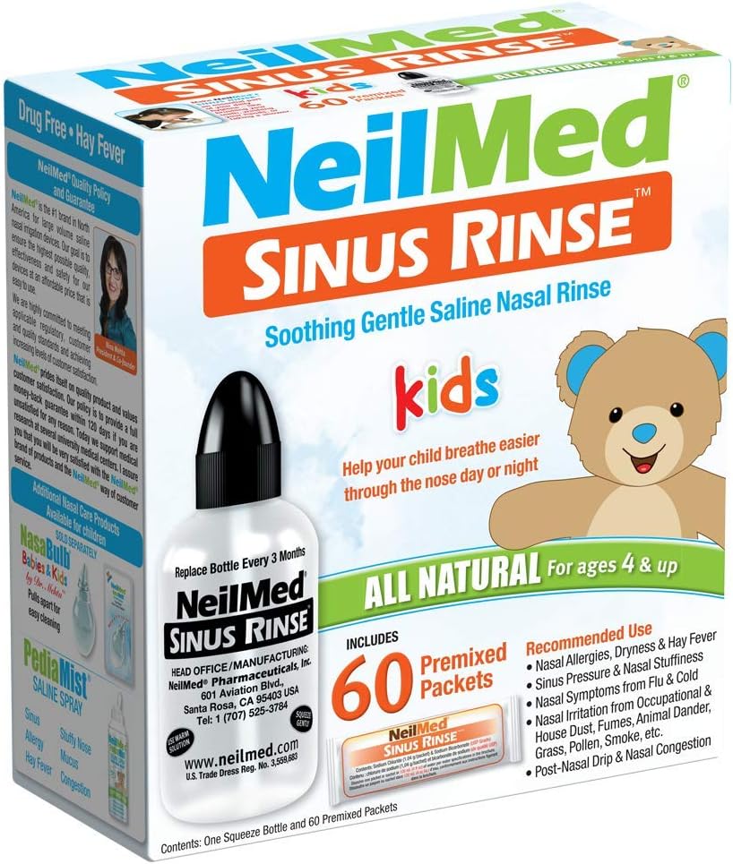 Neilmed's Sinus Rinse, Pediatric, Complete Saline Nasal Rinse Kit 60 Premixed Packets